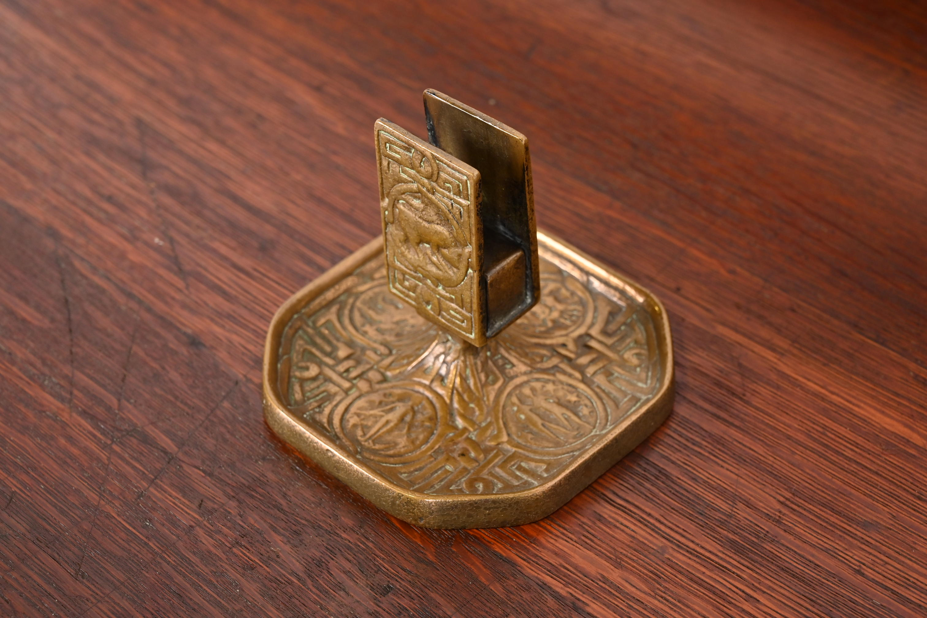 Tiffany Studios New York Zodiac Bronze Doré Match Box Holder - Image 2