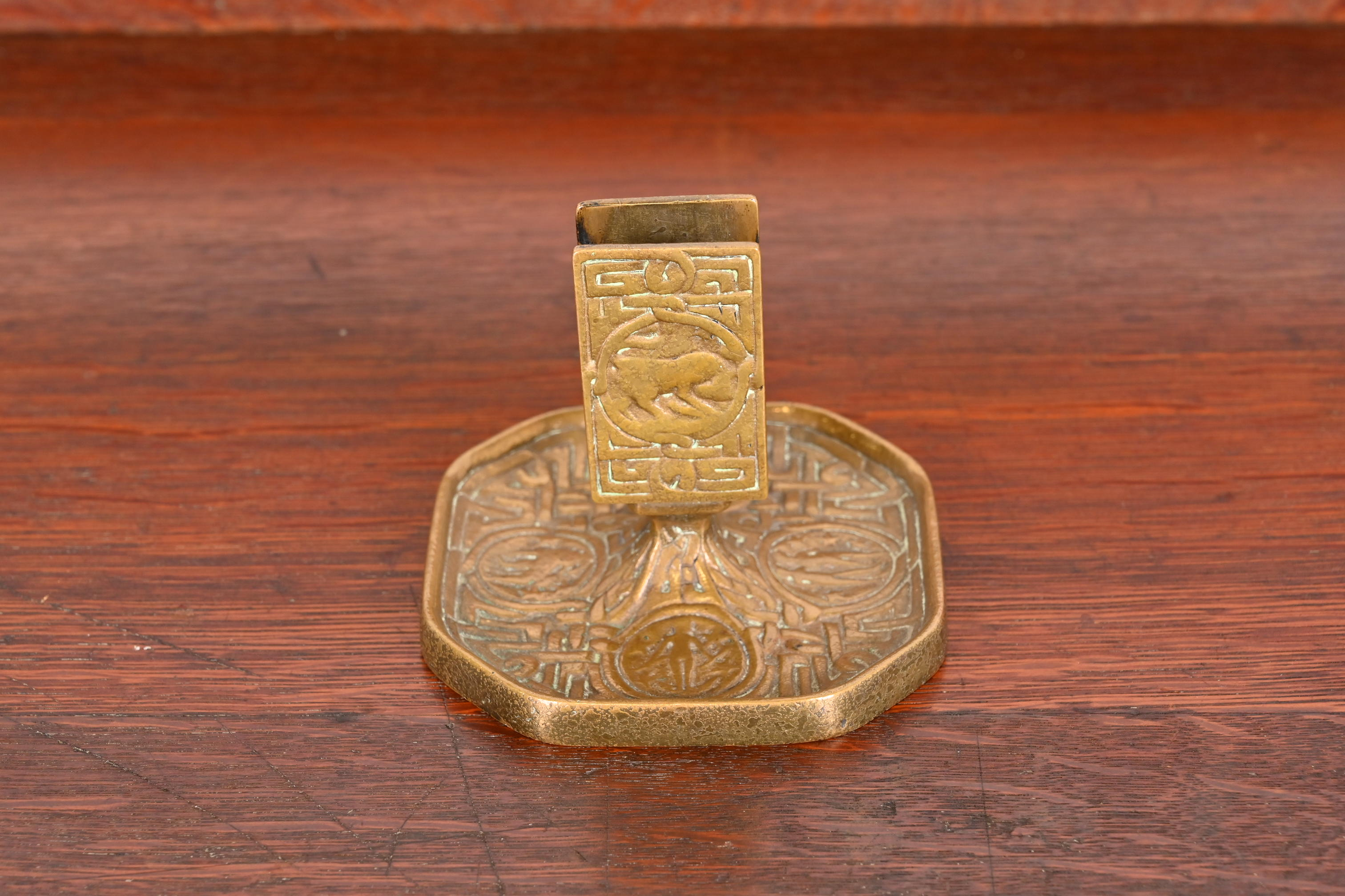 Tiffany Studios New York Zodiac Bronze Doré Match Box Holder - Image 3