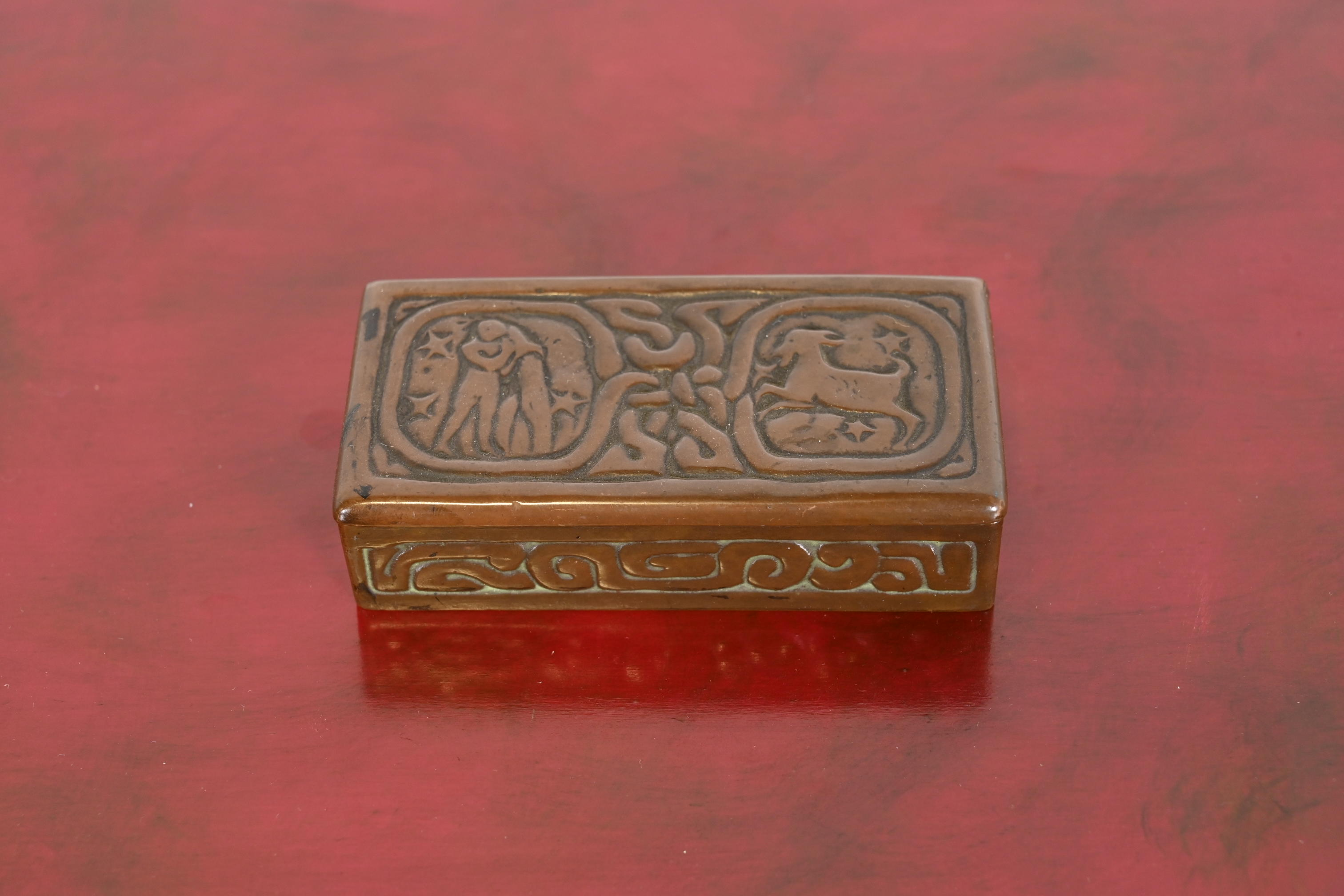 Tiffany Studios New York Zodiac Bronze Stamp Box - Image 2