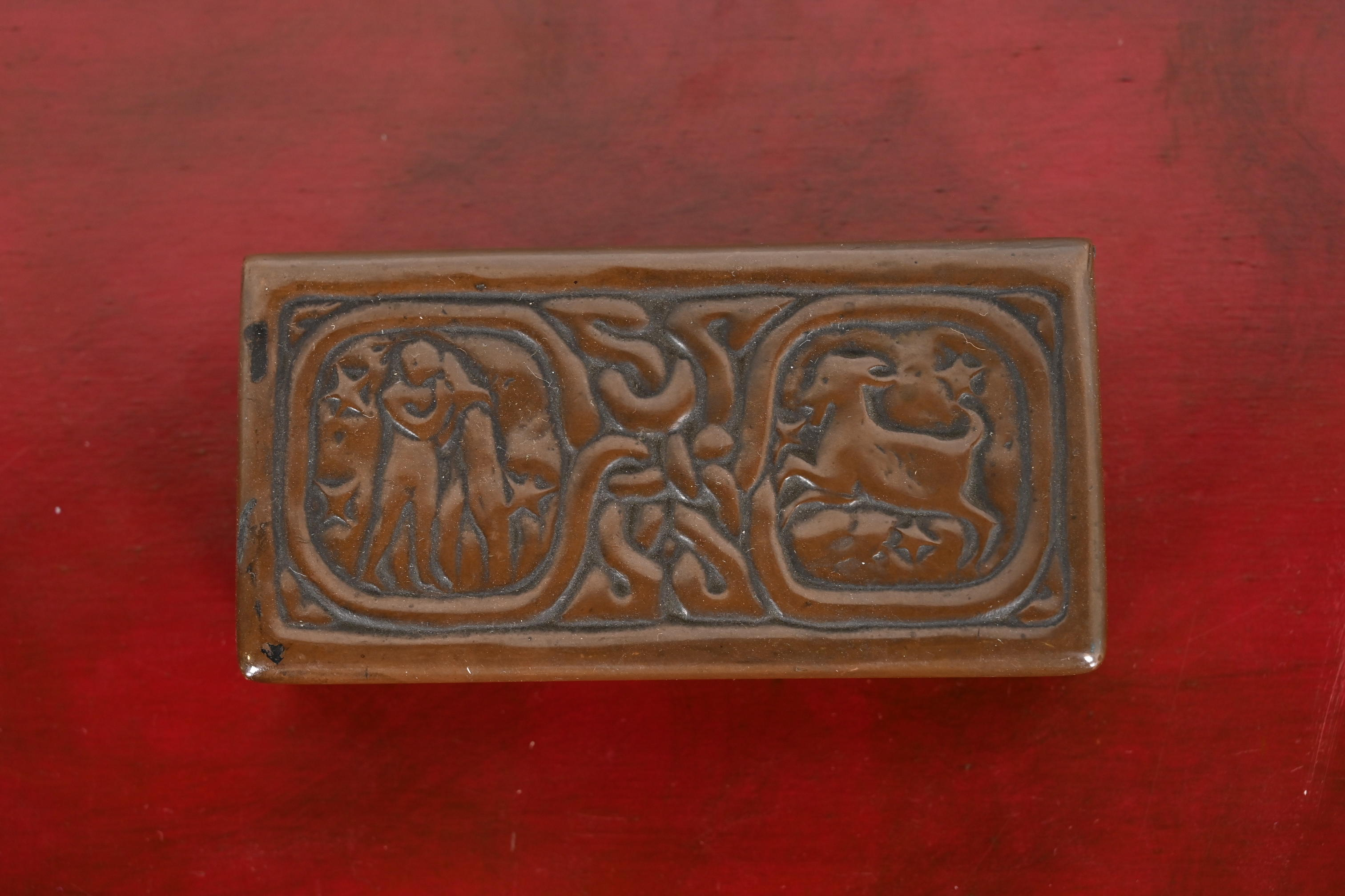 Tiffany Studios New York Zodiac Bronze Stamp Box - Image 5