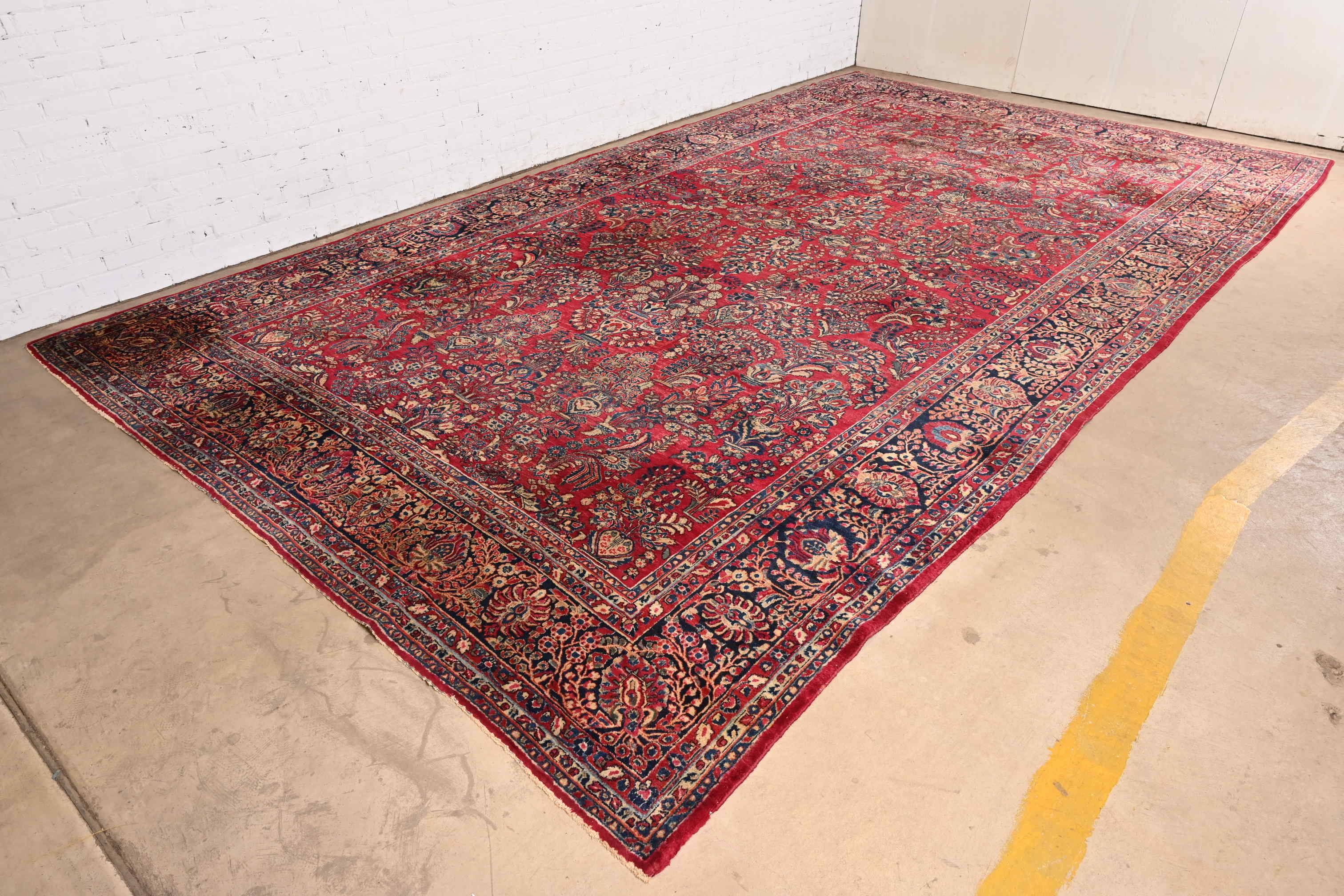 Antique Hand-Knotted Persian Sarouk Large Room Size Wool Rug, Circa 1930s - Image 3