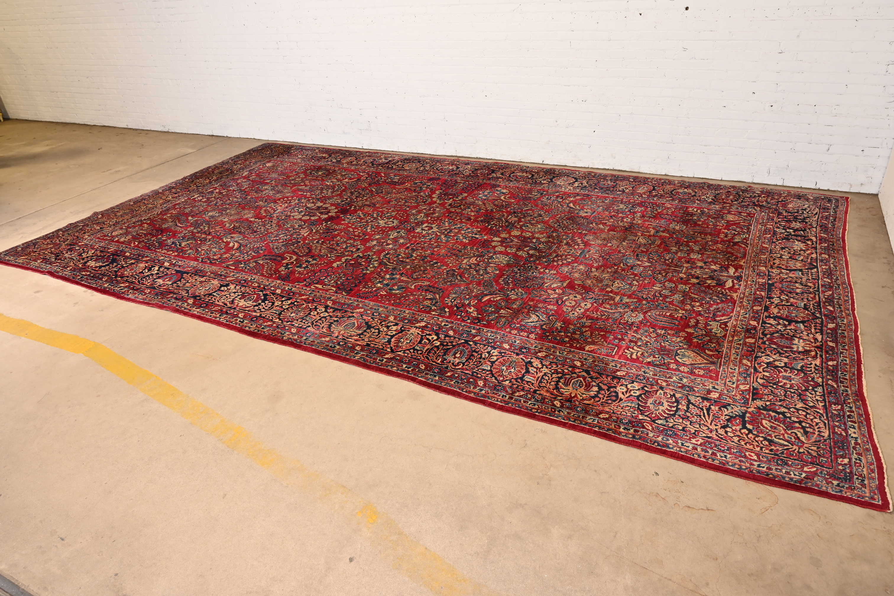 Antique Hand-Knotted Persian Sarouk Large Room Size Wool Rug, Circa 1930s - Image 2