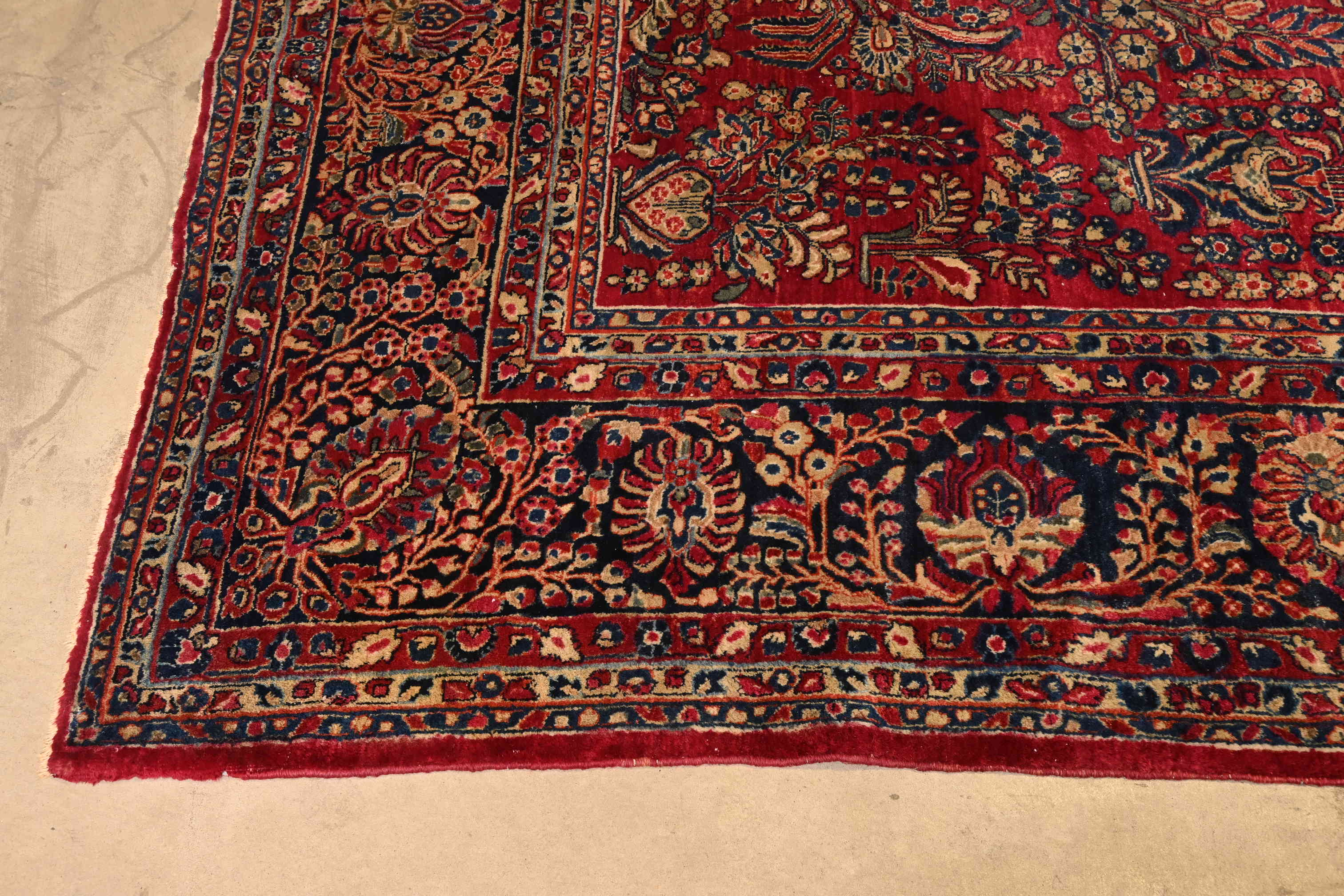 Antique Hand-Knotted Persian Sarouk Large Room Size Wool Rug, Circa 1930s - Image 4