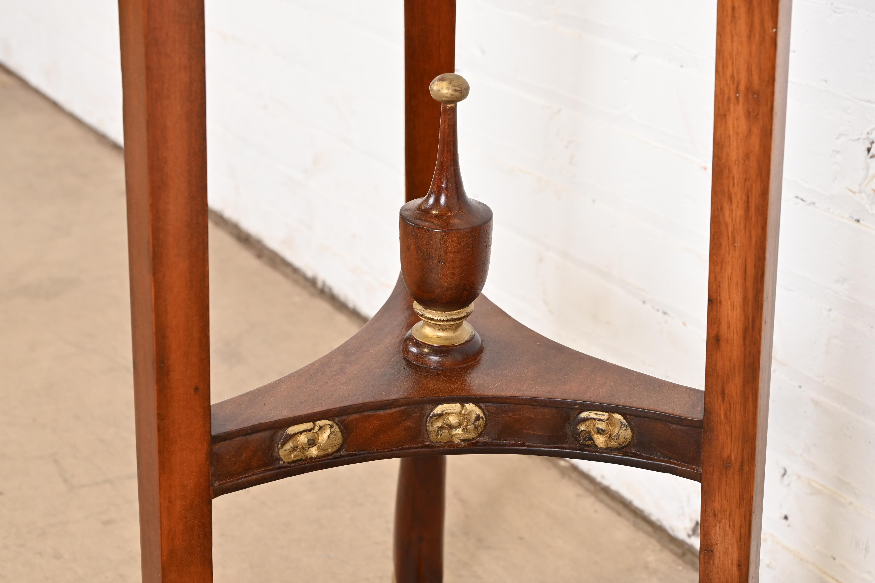 John Widdicomb Neoclassical Mahogany Guéridon Pedestal Table or Plant Stand With Gold Gilt Ram Heads and Hooved Feet - Image 8