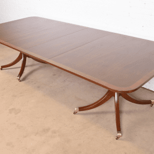 Kittinger Georgian Banded Mahogany Double Pedestal Extension Dining Table, Newly Refinished
