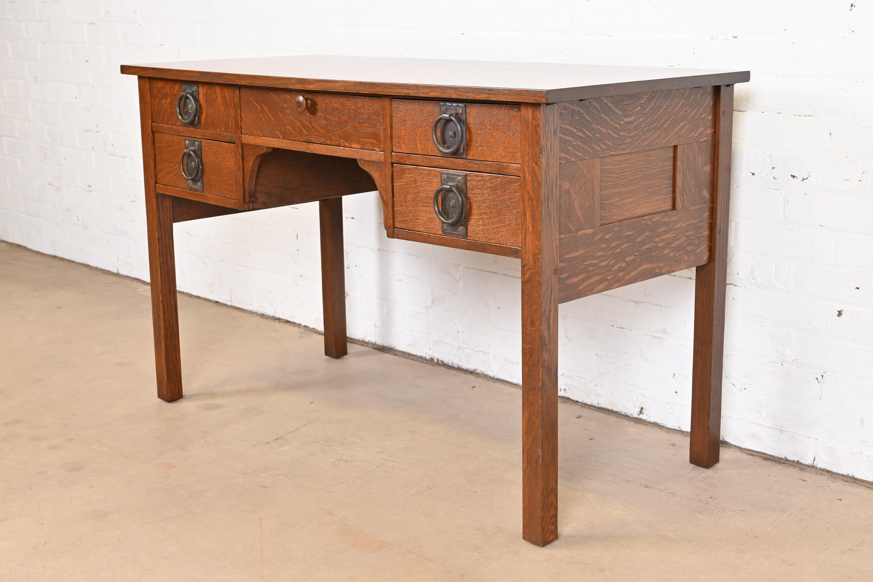 Signed Gustav Stickley Antique Mission Oak Arts & Crafts Desk, Newly Restored