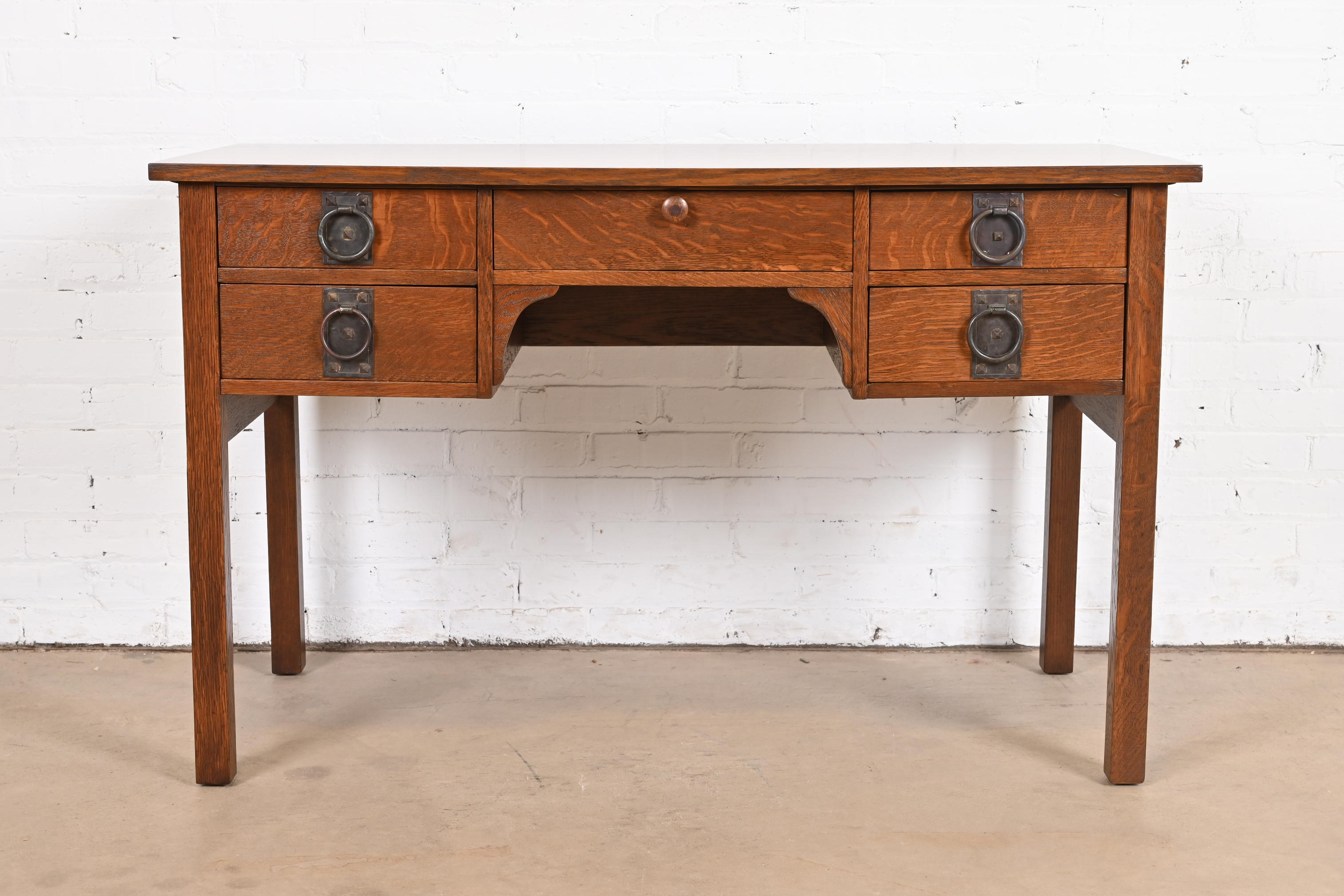 Signed Gustav Stickley Antique Mission Oak Arts & Crafts Desk, Newly Restored - Image 2