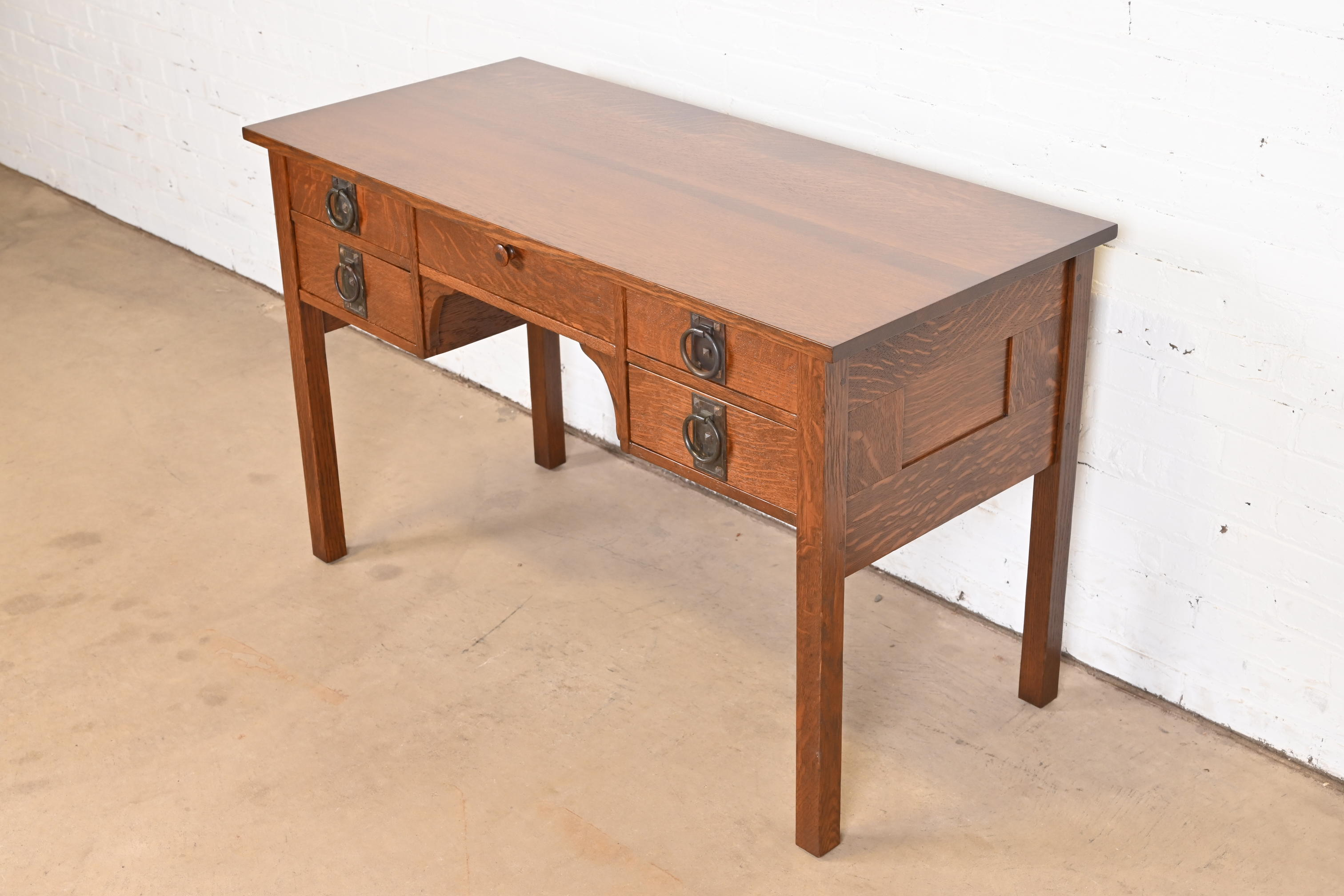 Signed Gustav Stickley Antique Mission Oak Arts & Crafts Desk, Newly Restored - Image 4