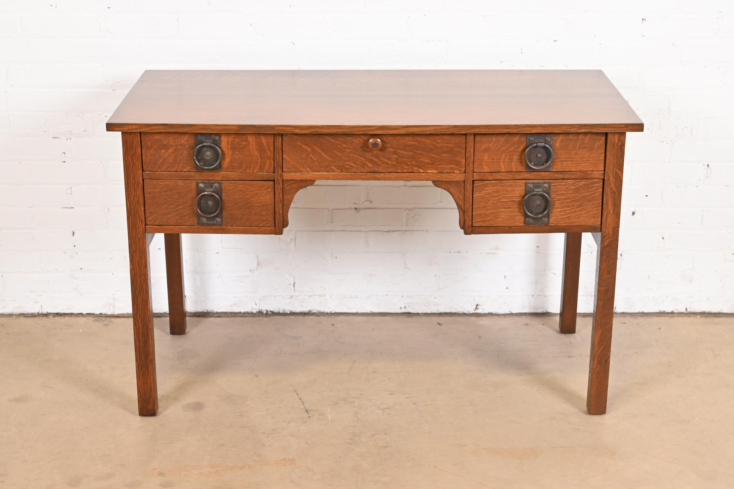 Signed Gustav Stickley Antique Mission Oak Arts & Crafts Desk, Newly Restored - Image 3