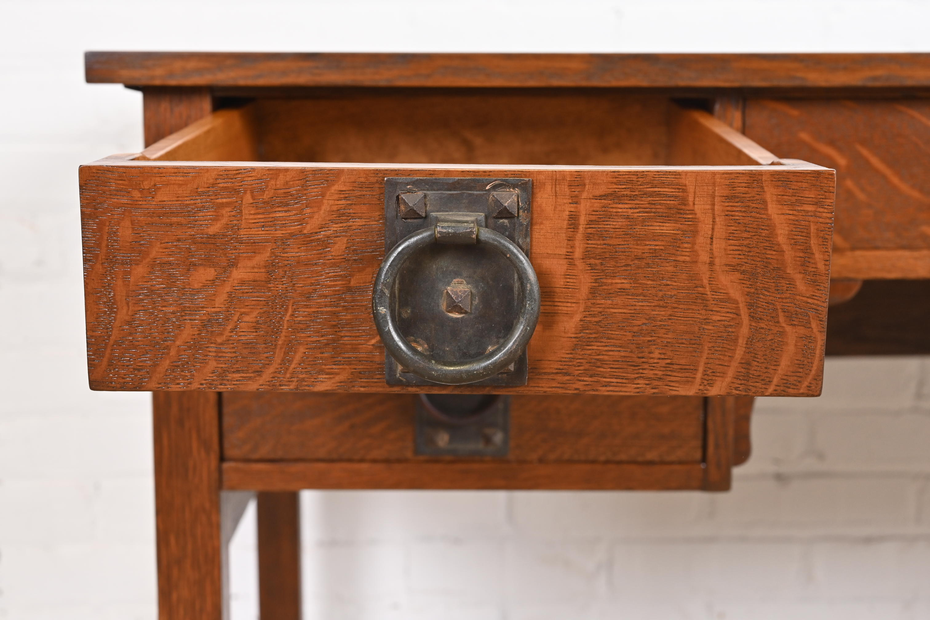 Signed Gustav Stickley Antique Mission Oak Arts & Crafts Desk, Newly Restored - Image 7