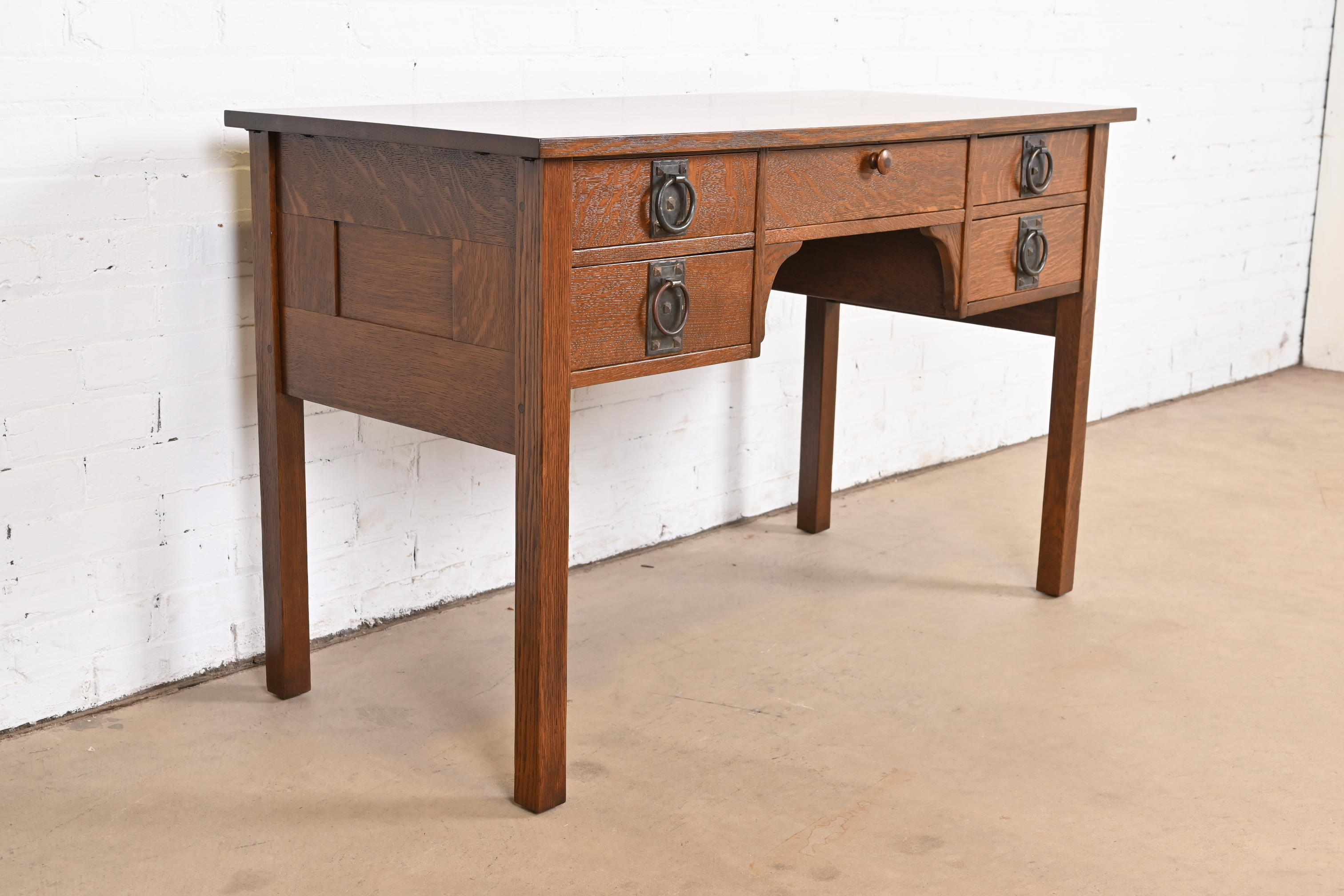 Signed Gustav Stickley Antique Mission Oak Arts & Crafts Desk, Newly Restored - Image 5
