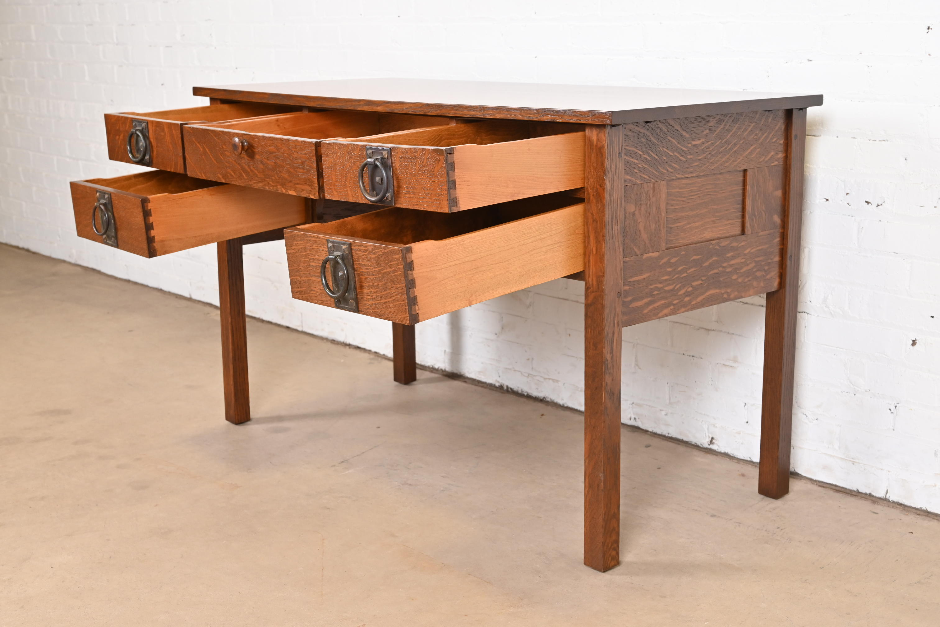 Signed Gustav Stickley Antique Mission Oak Arts & Crafts Desk, Newly Restored - Image 6