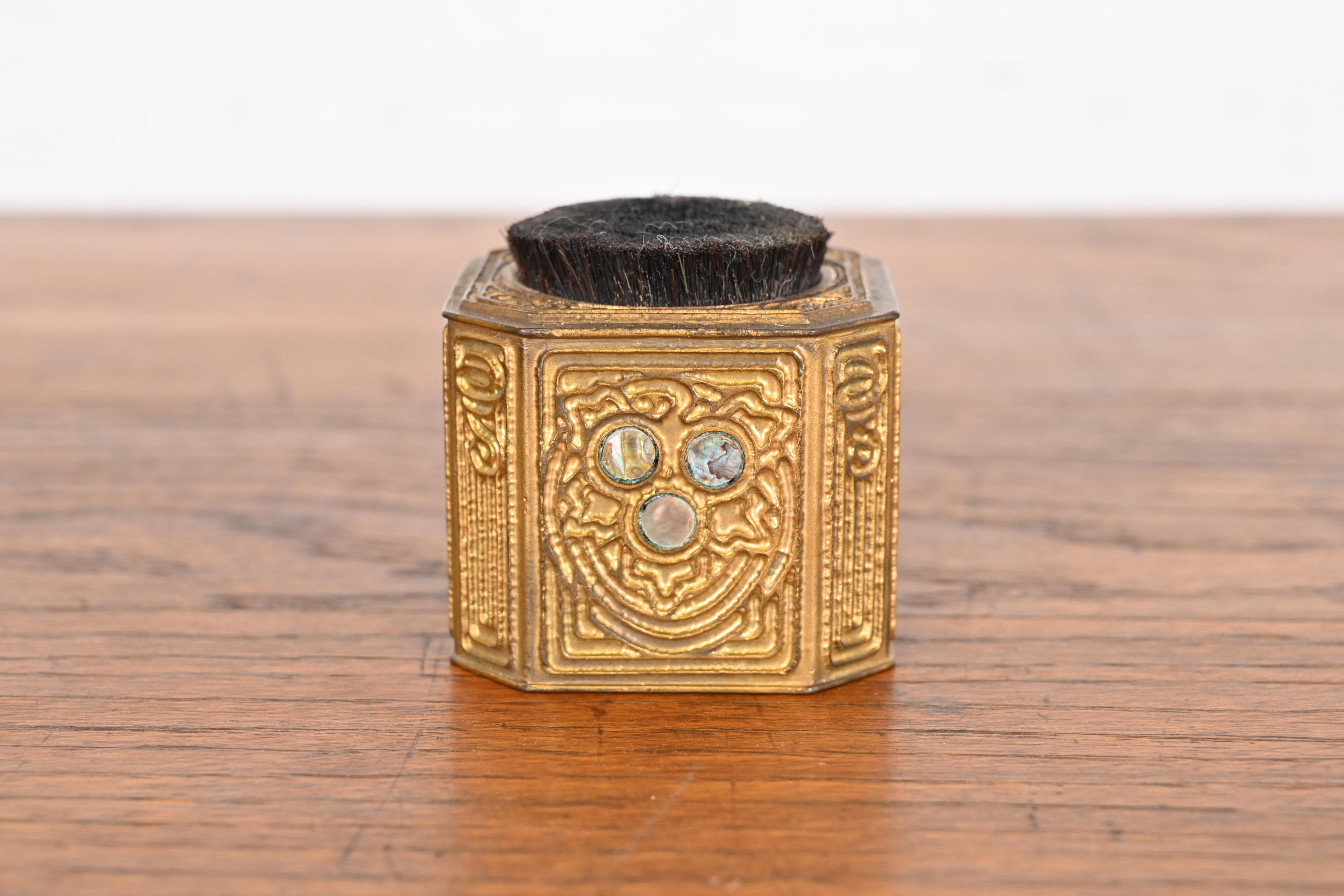 Tiffany Studios New York Bronze Doré and Abalone Pen Brush