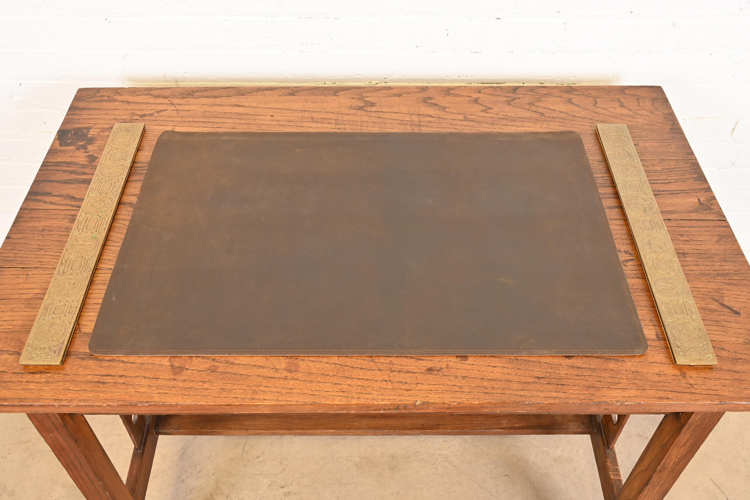 Tiffany Studios New York Zodiac Bronze Blotter Ends With Leather Desk Pad - Image 5