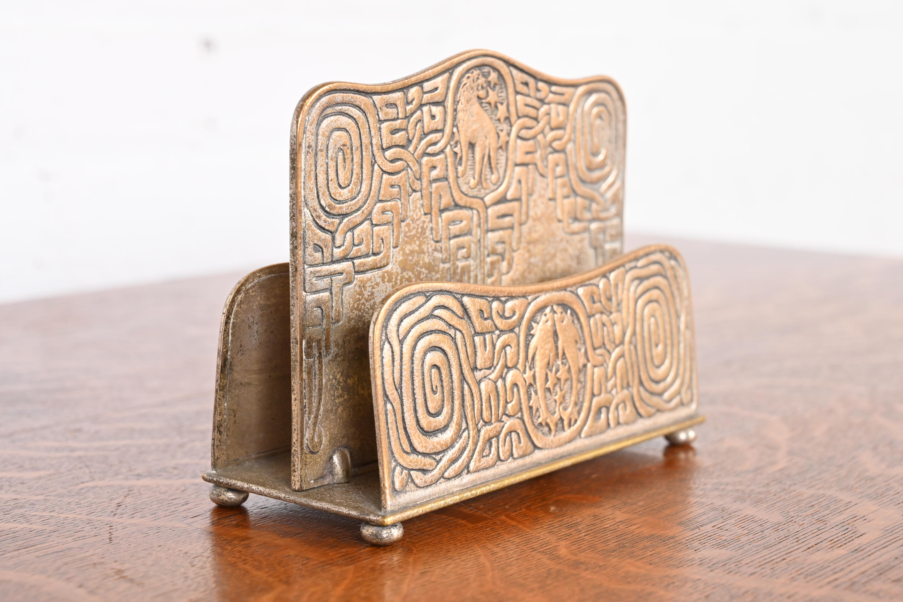 Tiffany Studios New York Zodiac Bronze Doré Double Sided Letter Rack - Image 3