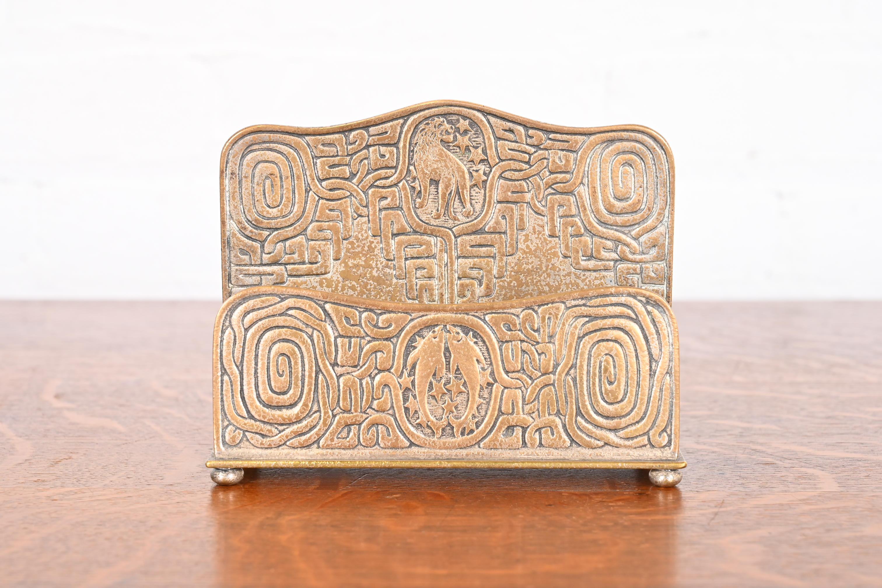 Tiffany Studios New York Zodiac Bronze Doré Double Sided Letter Rack - Image 2