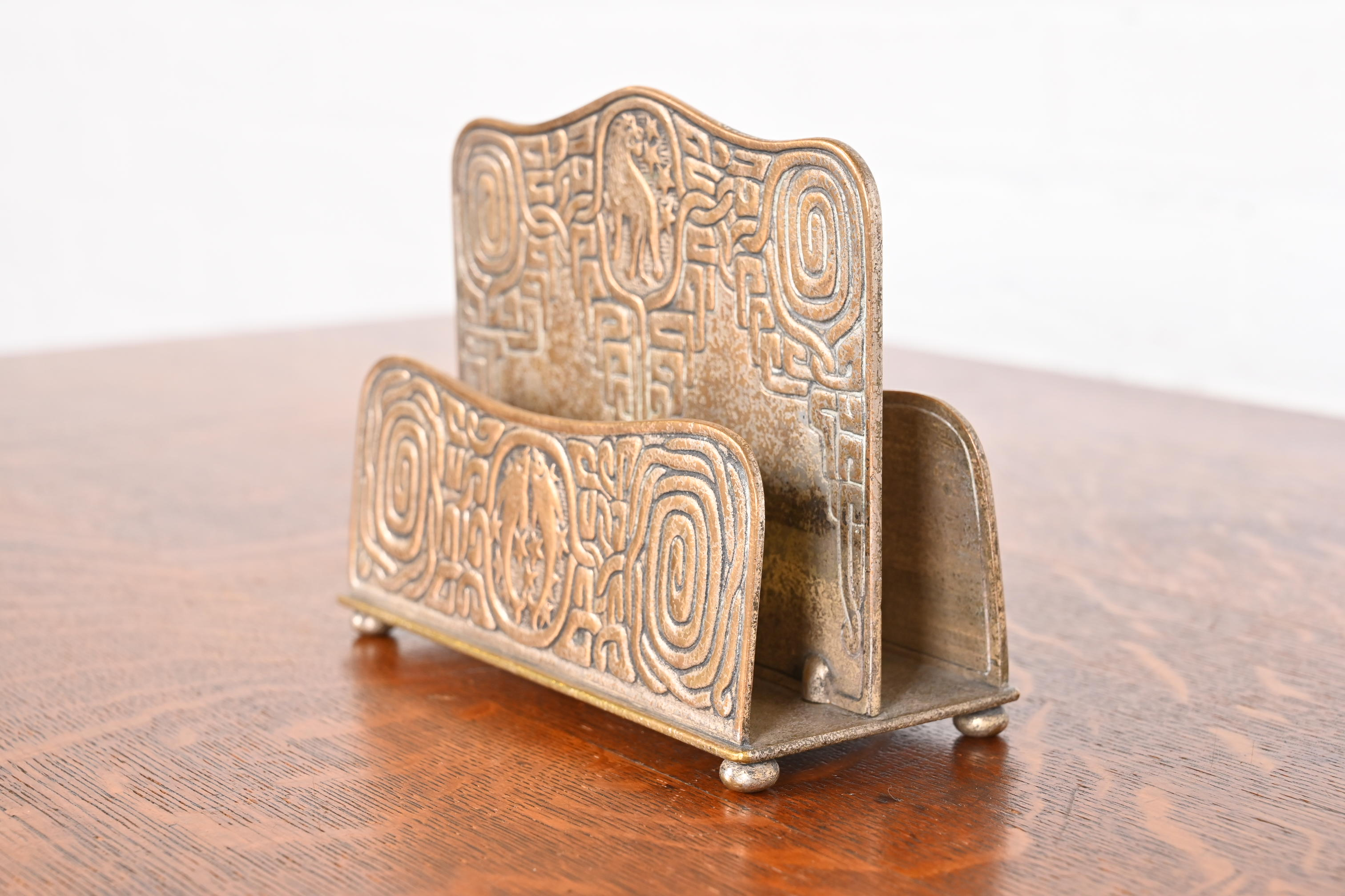 Tiffany Studios New York Zodiac Bronze Doré Double Sided Letter Rack