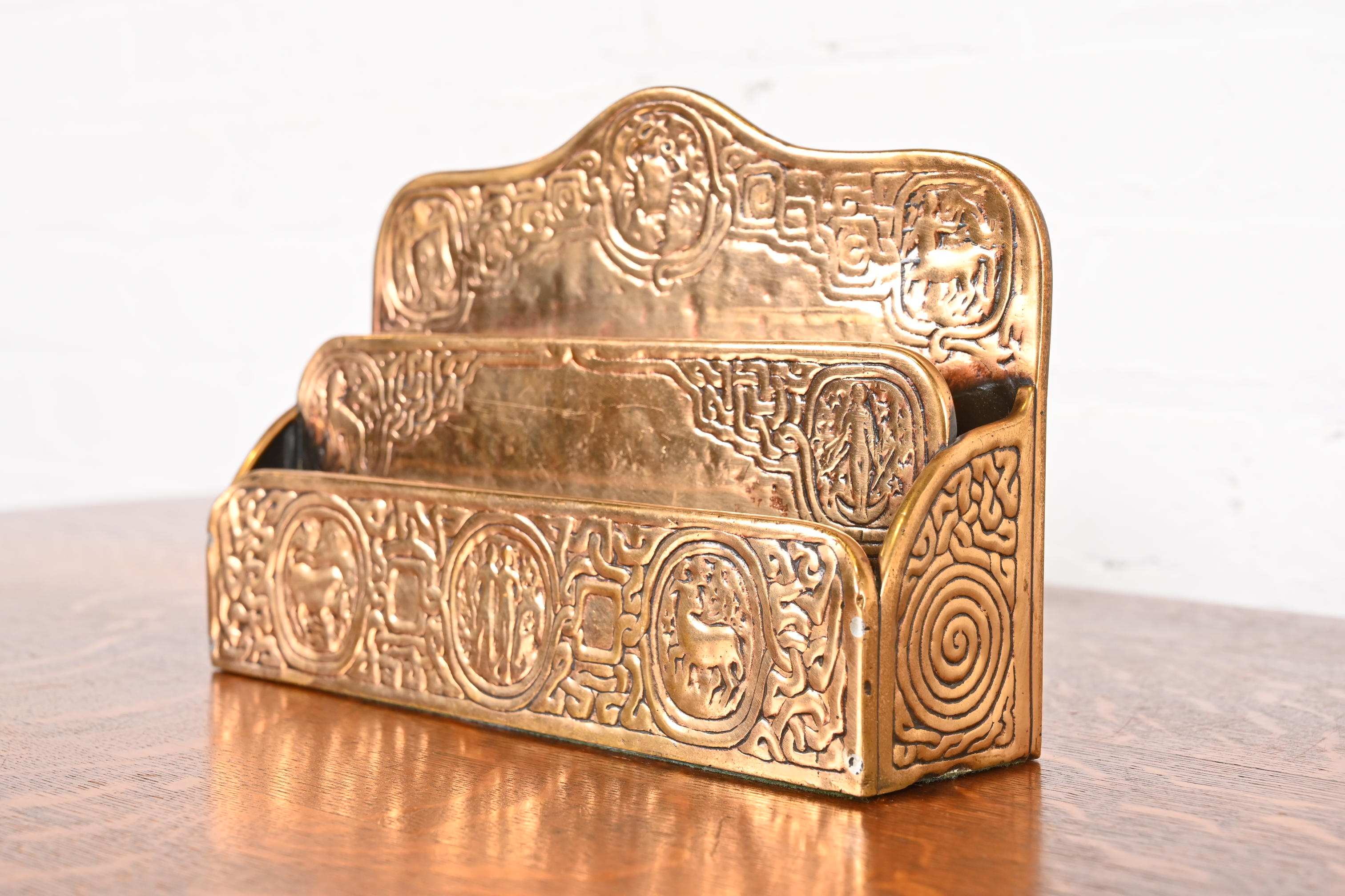Tiffany Studios New York Zodiac Bronze Doré Letter Rack