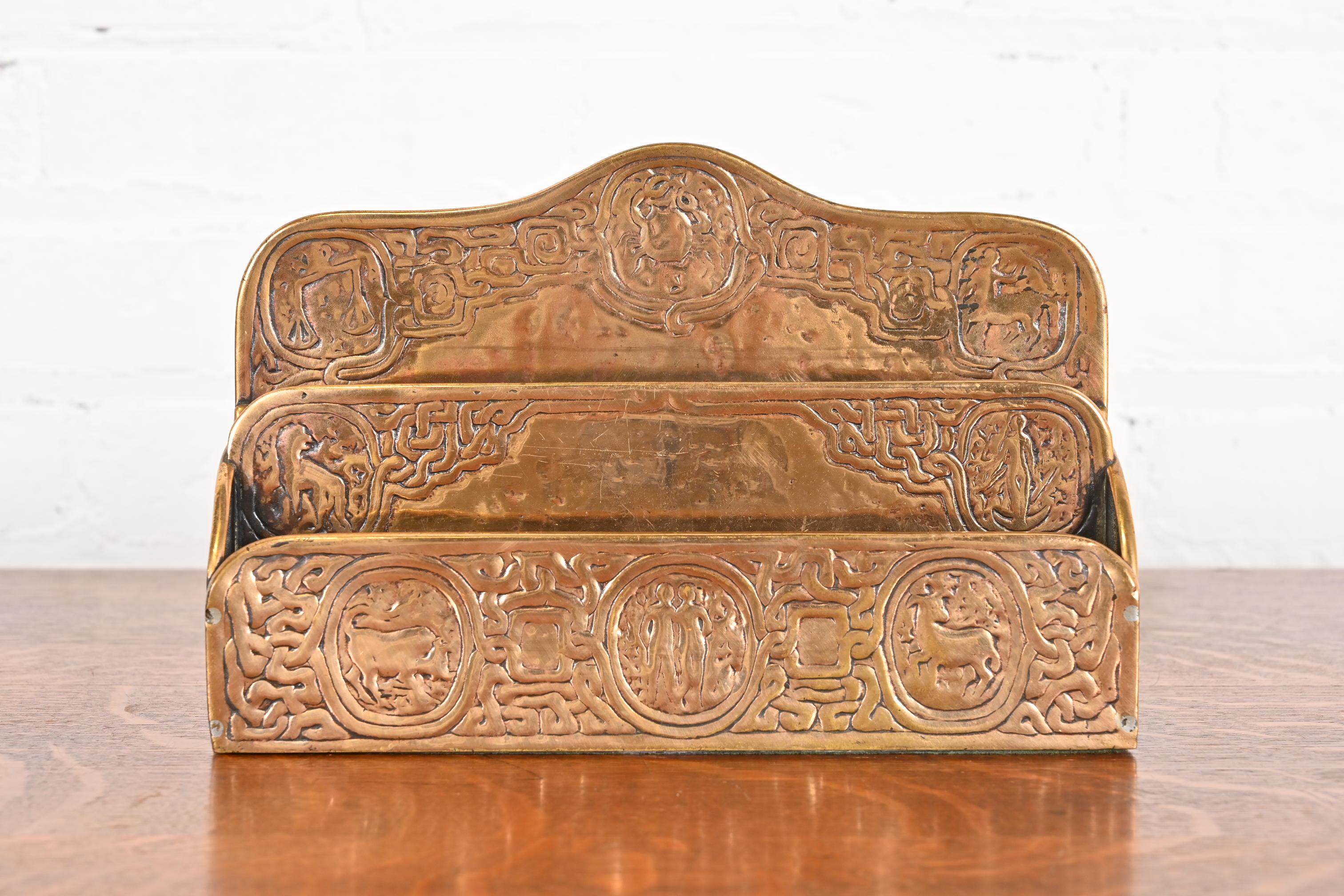 Tiffany Studios New York Zodiac Bronze Doré Letter Rack - Image 2