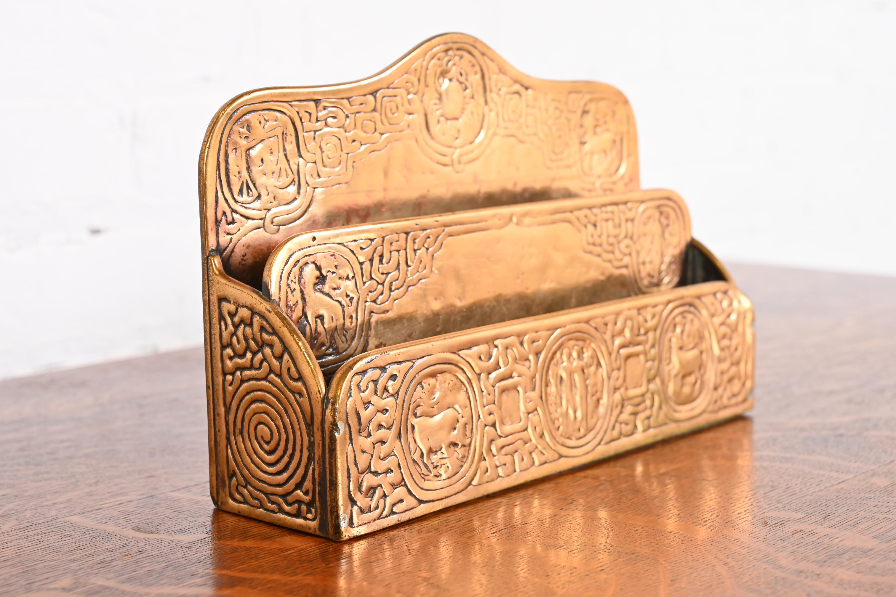 Tiffany Studios New York Zodiac Bronze Doré Letter Rack - Image 3