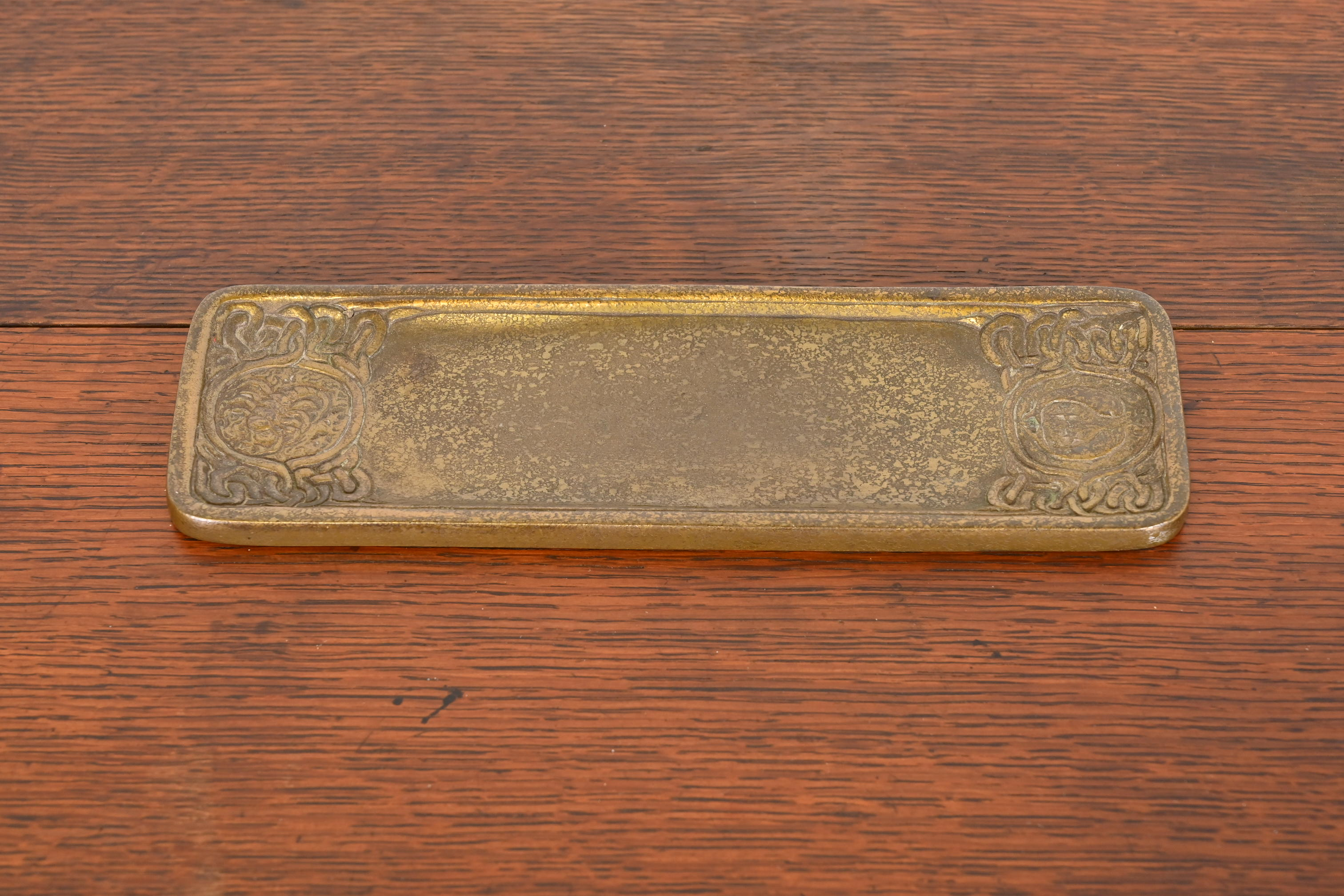 Tiffany Studios New York Zodiac Bronze Doré Pen Tray - Image 2