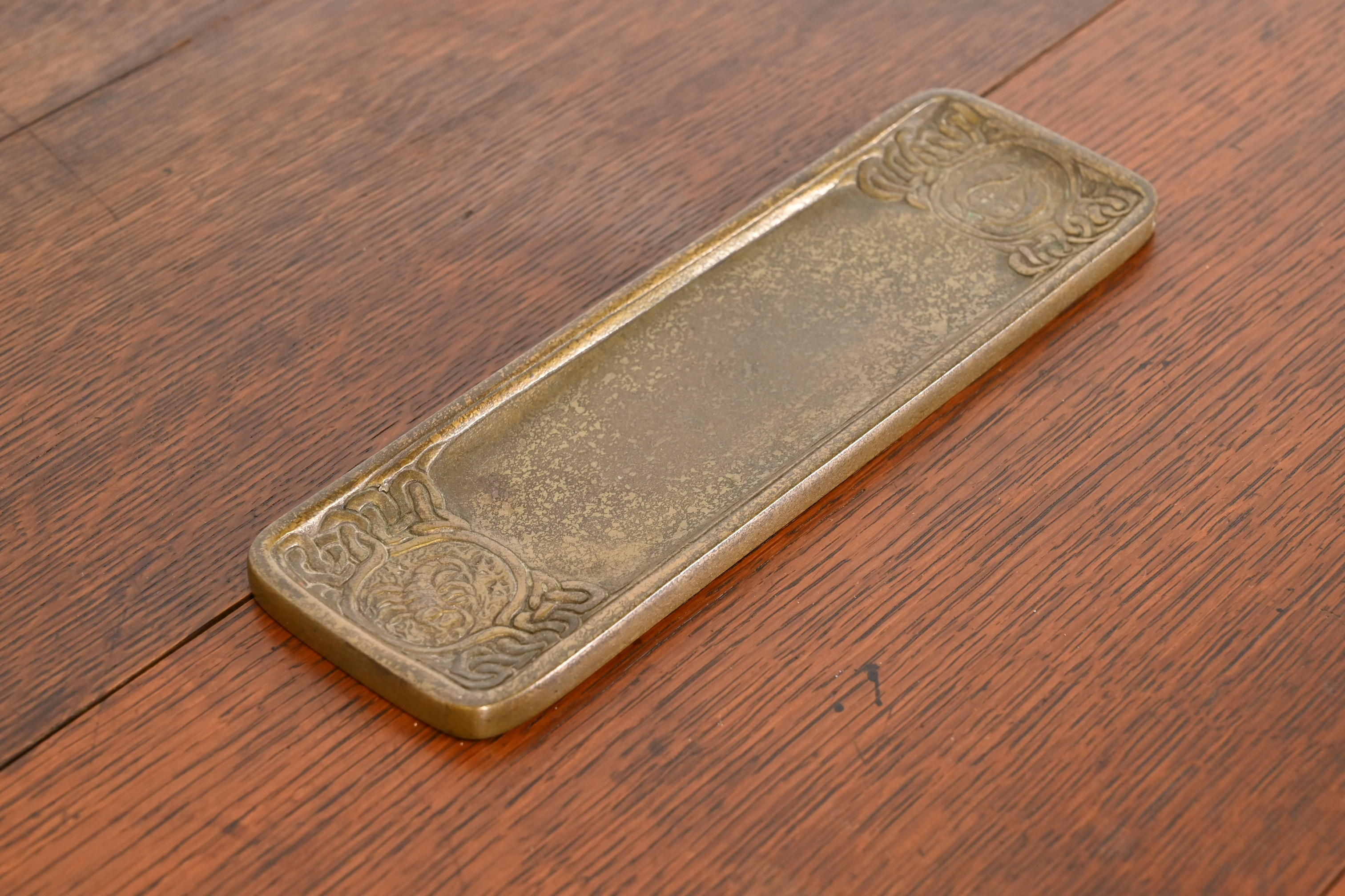 Tiffany Studios New York Zodiac Bronze Doré Pen Tray - Image 4
