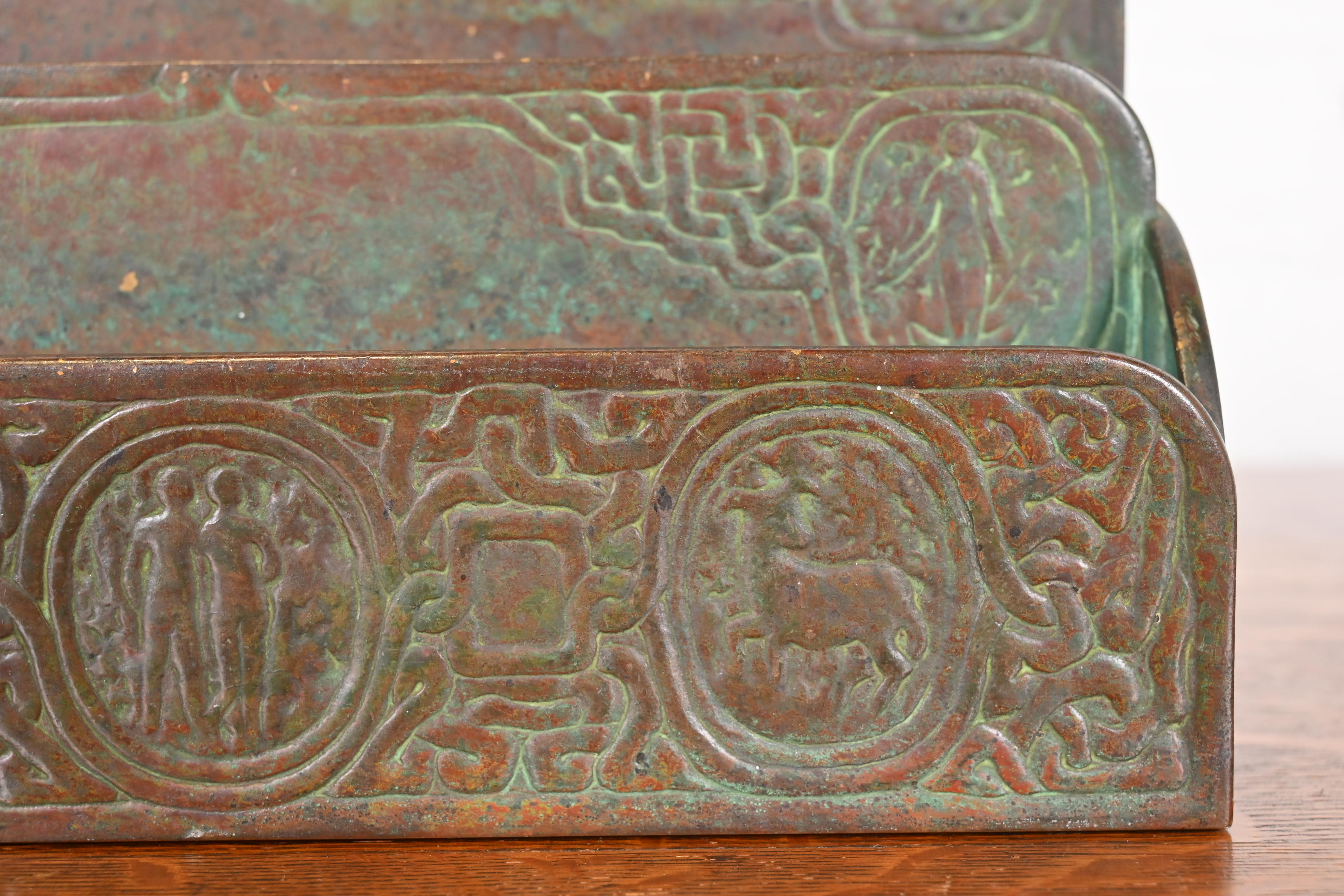 Tiffany Studios New York Zodiac Patinated Bronze Letter Rack, Circa 1910 - Image 6
