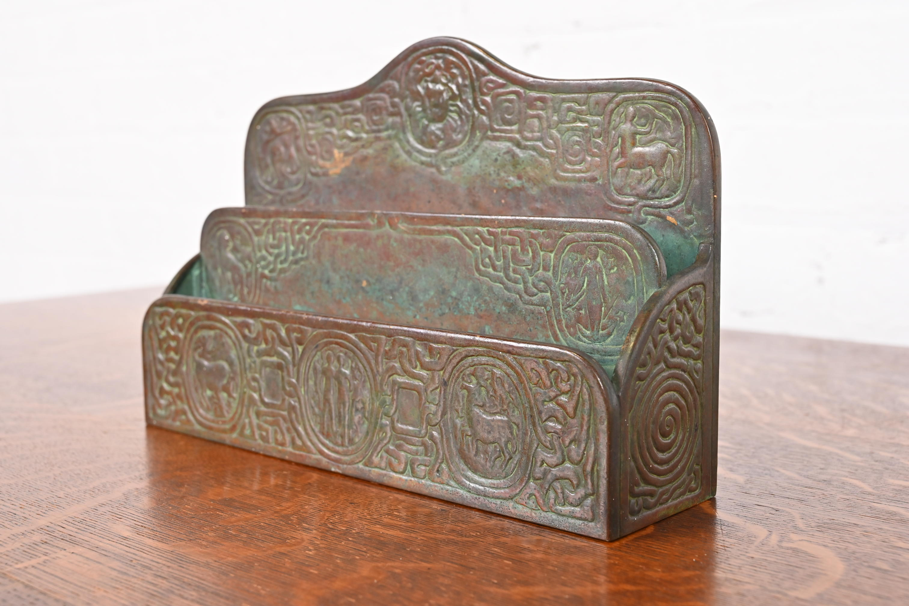 Tiffany Studios New York Zodiac Patinated Bronze Letter Rack, Circa 1910 - Image 2