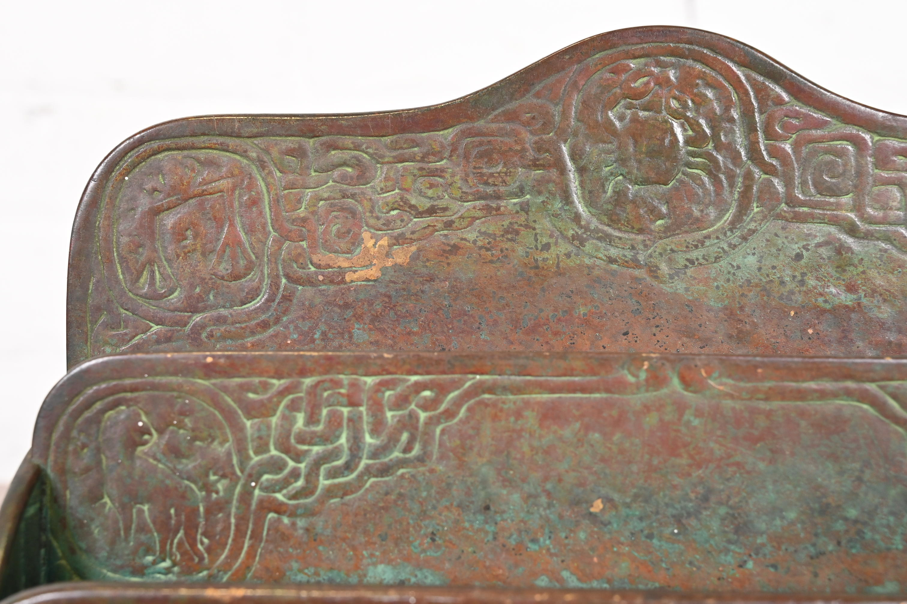 Tiffany Studios New York Zodiac Patinated Bronze Letter Rack, Circa 1910 - Image 4