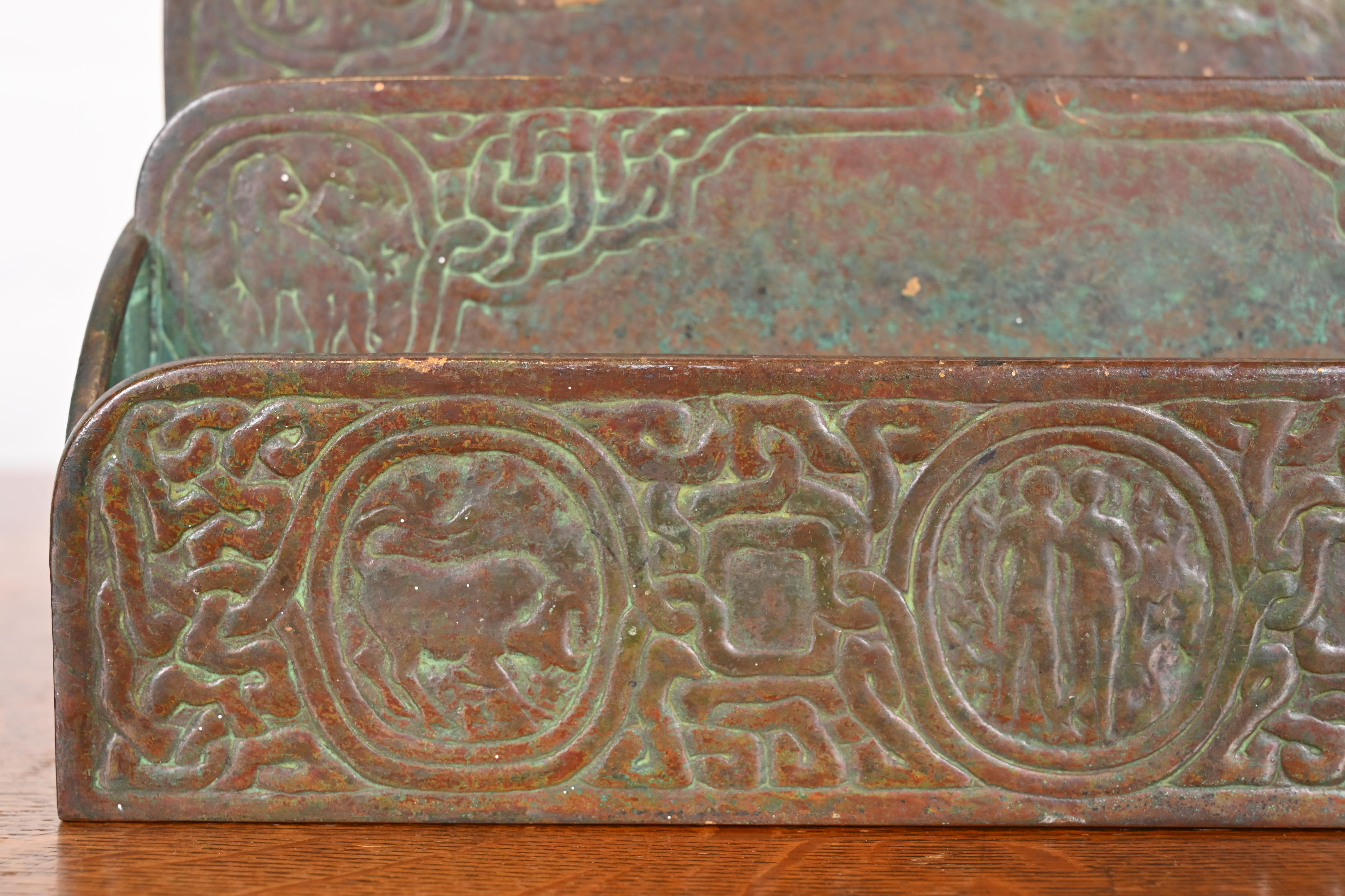 Tiffany Studios New York Zodiac Patinated Bronze Letter Rack, Circa 1910 - Image 7