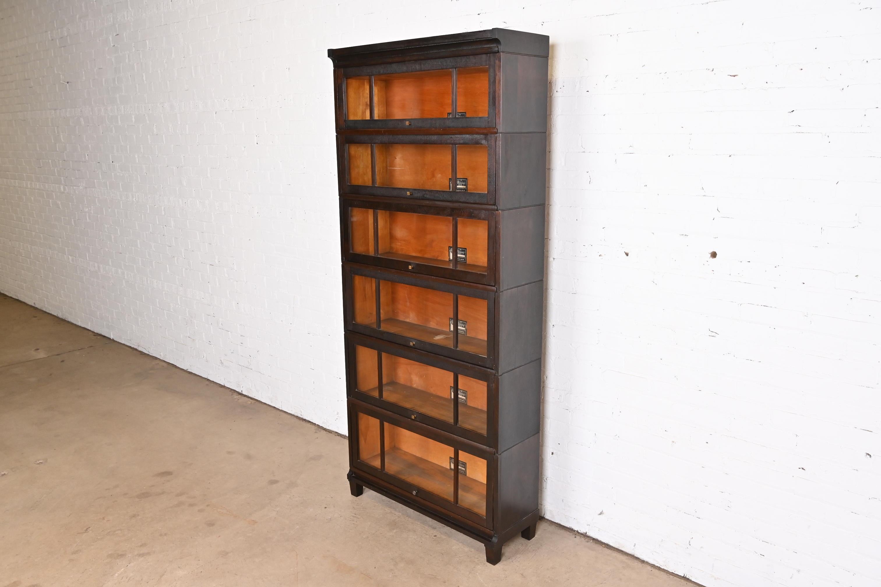 Antique Arts & Crafts Mahogany Viking Six-Stack Barrister Bookcase, Circa 1900