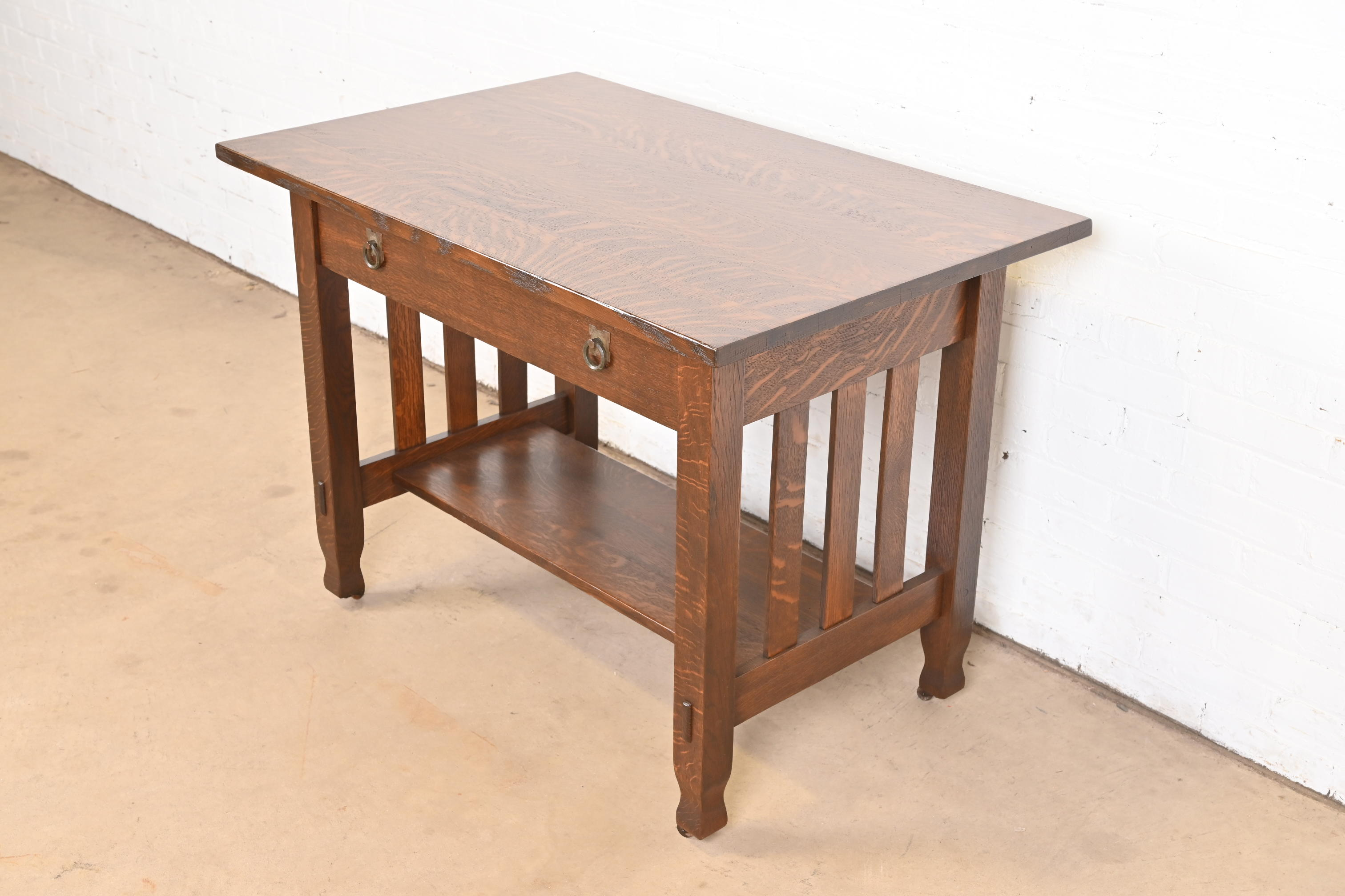 Antique Stickley Brothers Mission Oak Arts & Crafts Writing Desk or Library Table, Newly Restored - Image 2