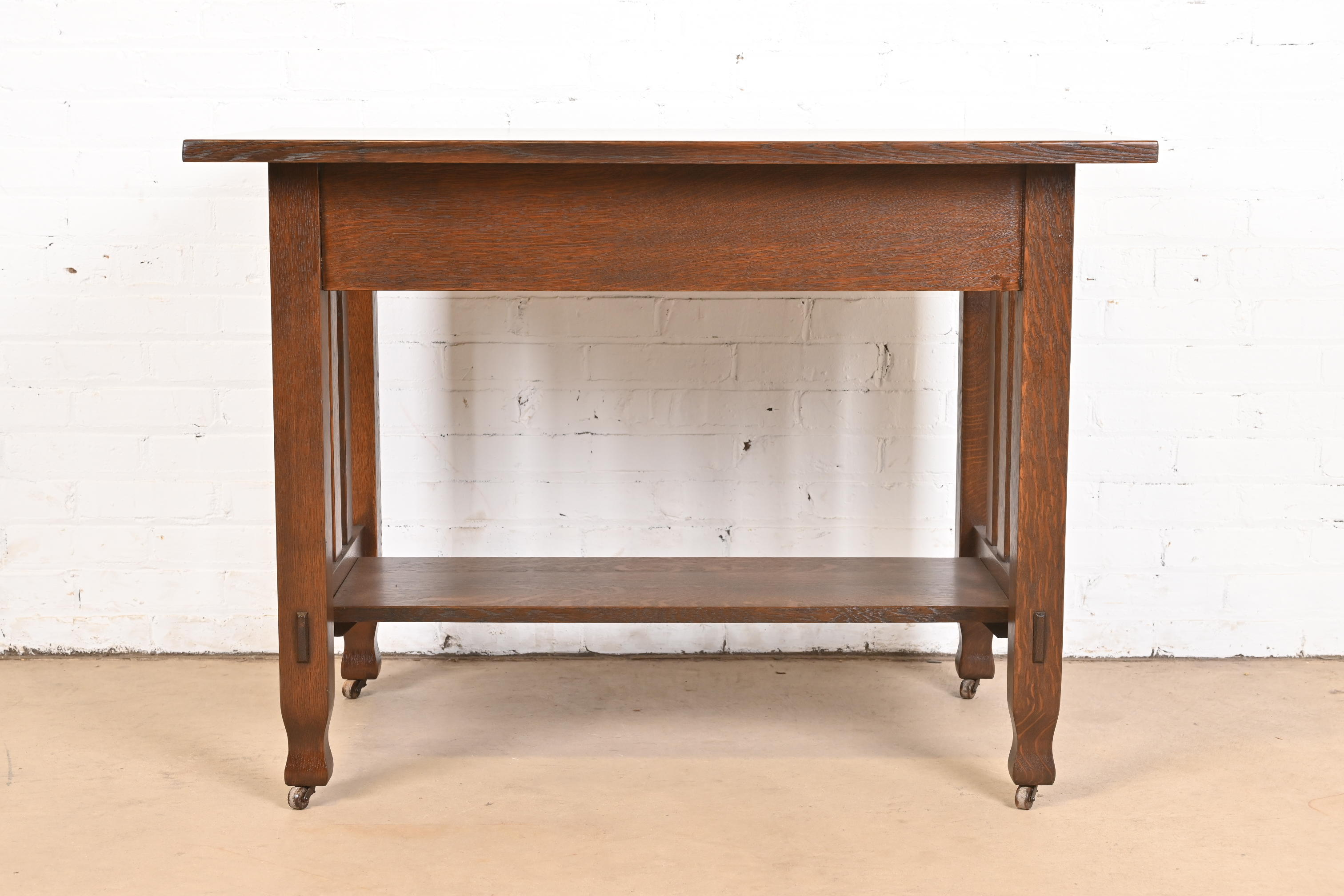 Antique Stickley Brothers Mission Oak Arts & Crafts Writing Desk or Library Table, Newly Restored - Image 10