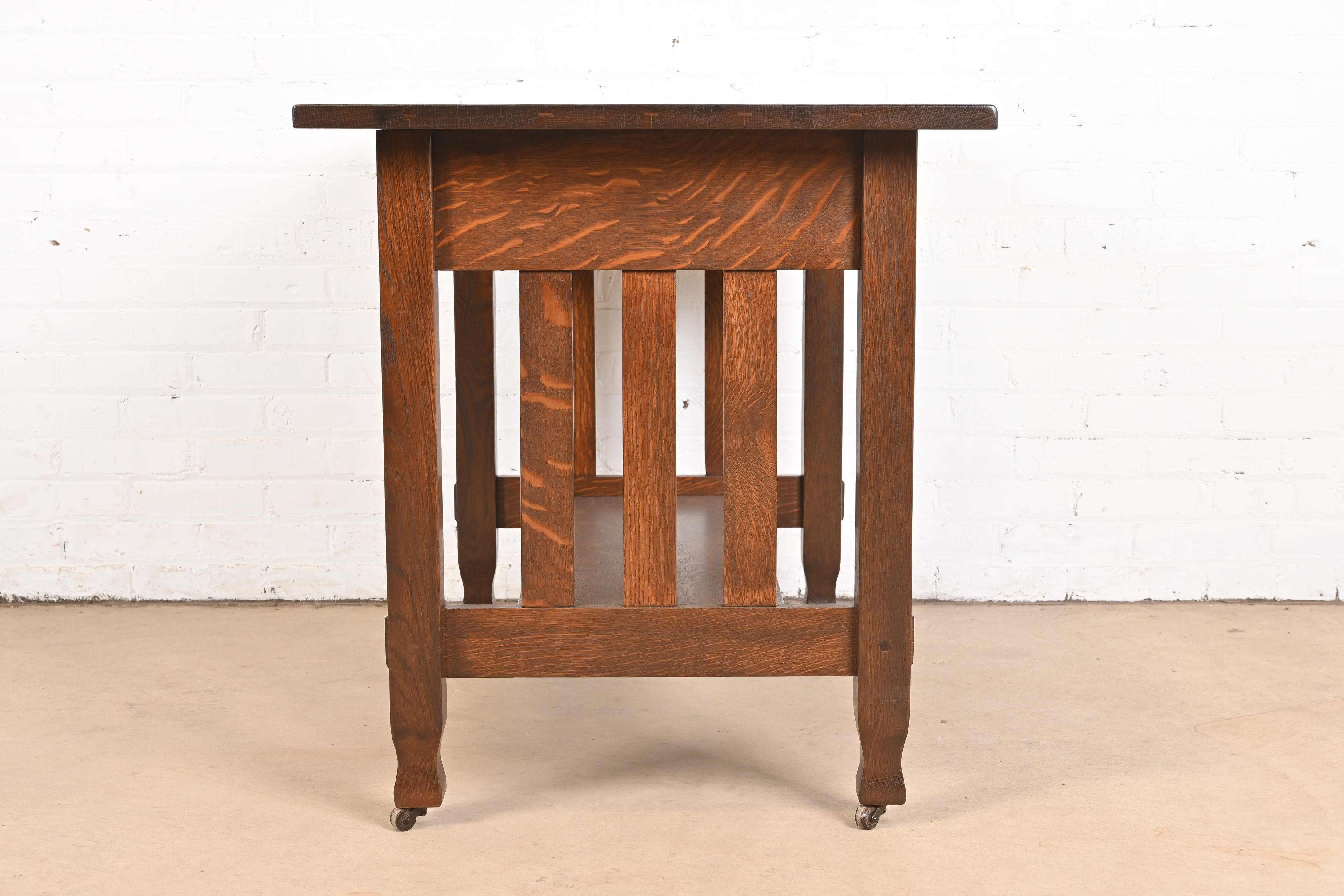 Antique Stickley Brothers Mission Oak Arts & Crafts Writing Desk or Library Table, Newly Restored - Image 9