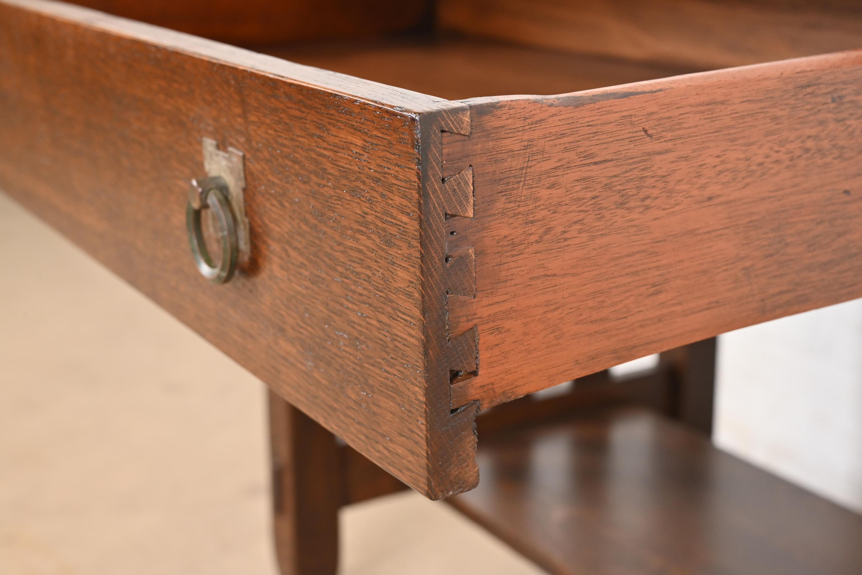 Antique Stickley Brothers Mission Oak Arts & Crafts Writing Desk or Library Table, Newly Restored - Image 7