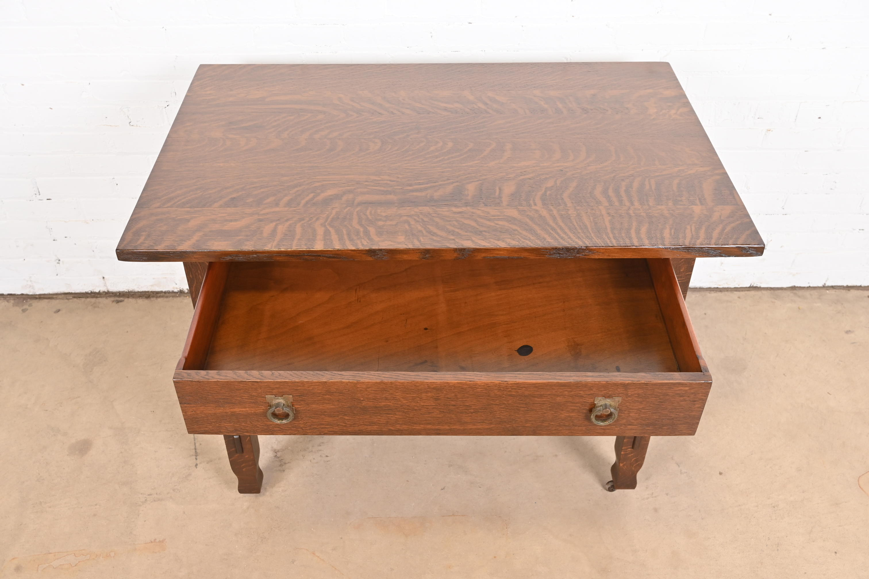 Antique Stickley Brothers Mission Oak Arts & Crafts Writing Desk or Library Table, Newly Restored - Image 6