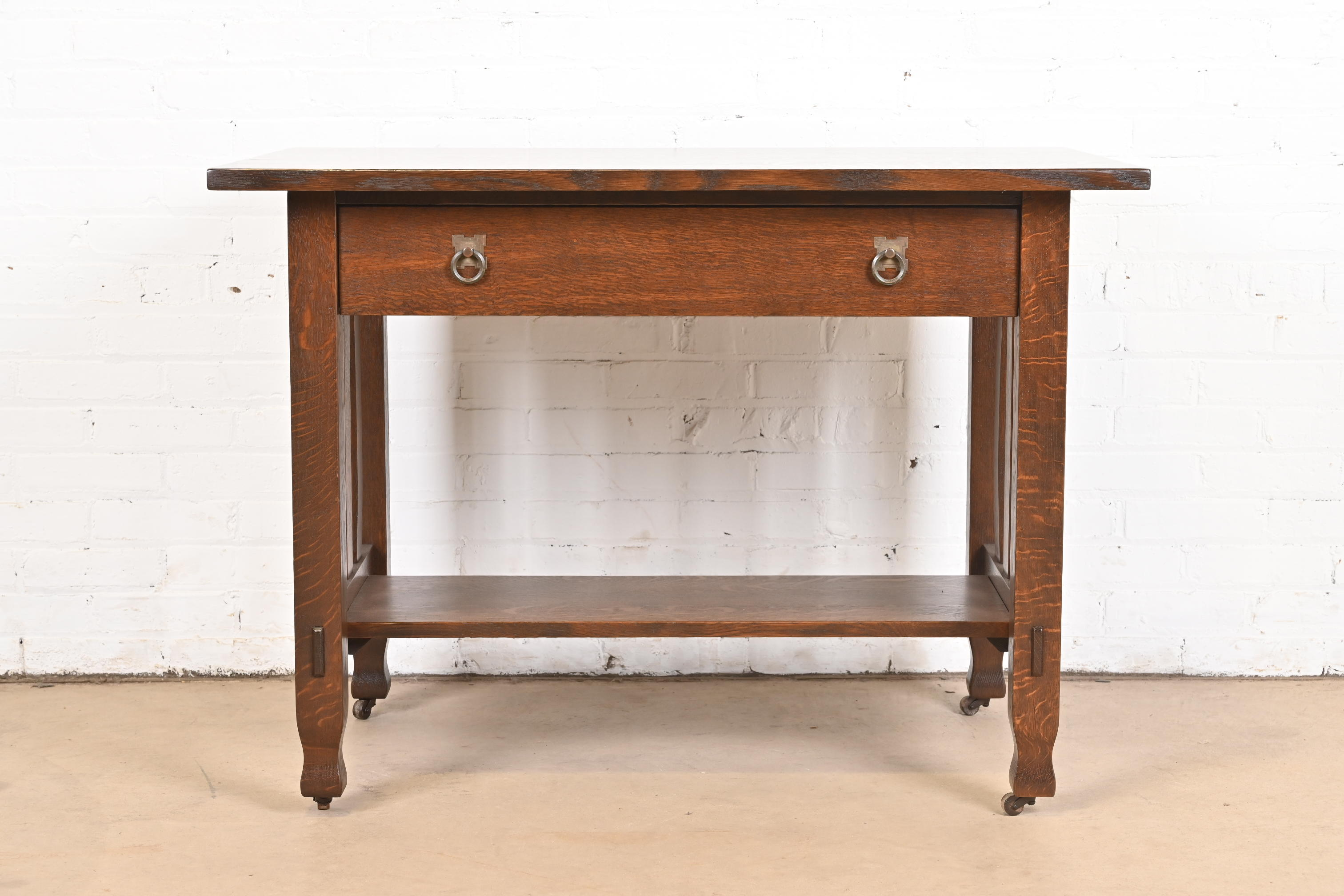 Antique Stickley Brothers Mission Oak Arts & Crafts Writing Desk or Library Table, Newly Restored - Image 3