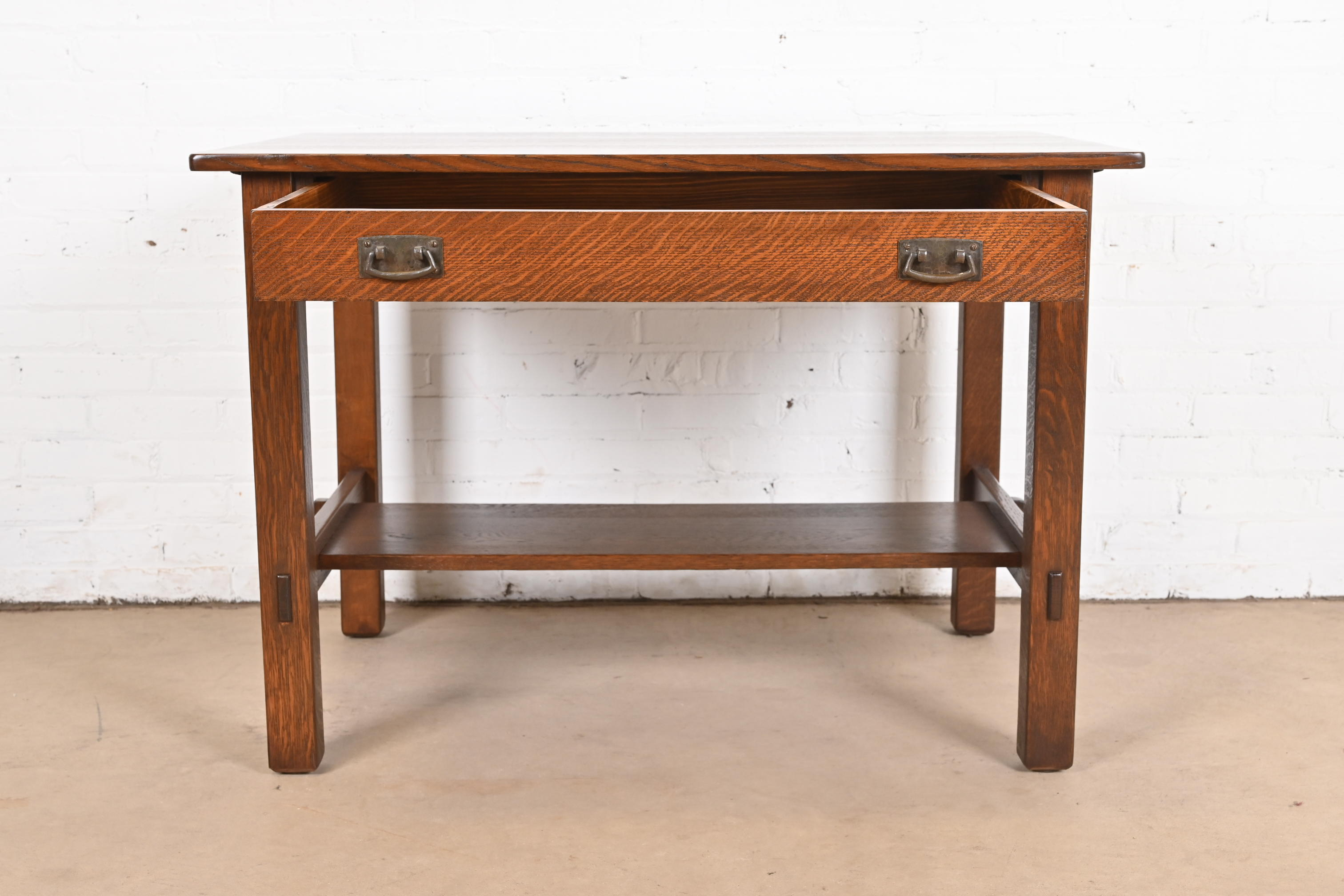 Antique Stickley Mission Oak Arts & Crafts Desk or Library Table, Newly Restored - Image 4
