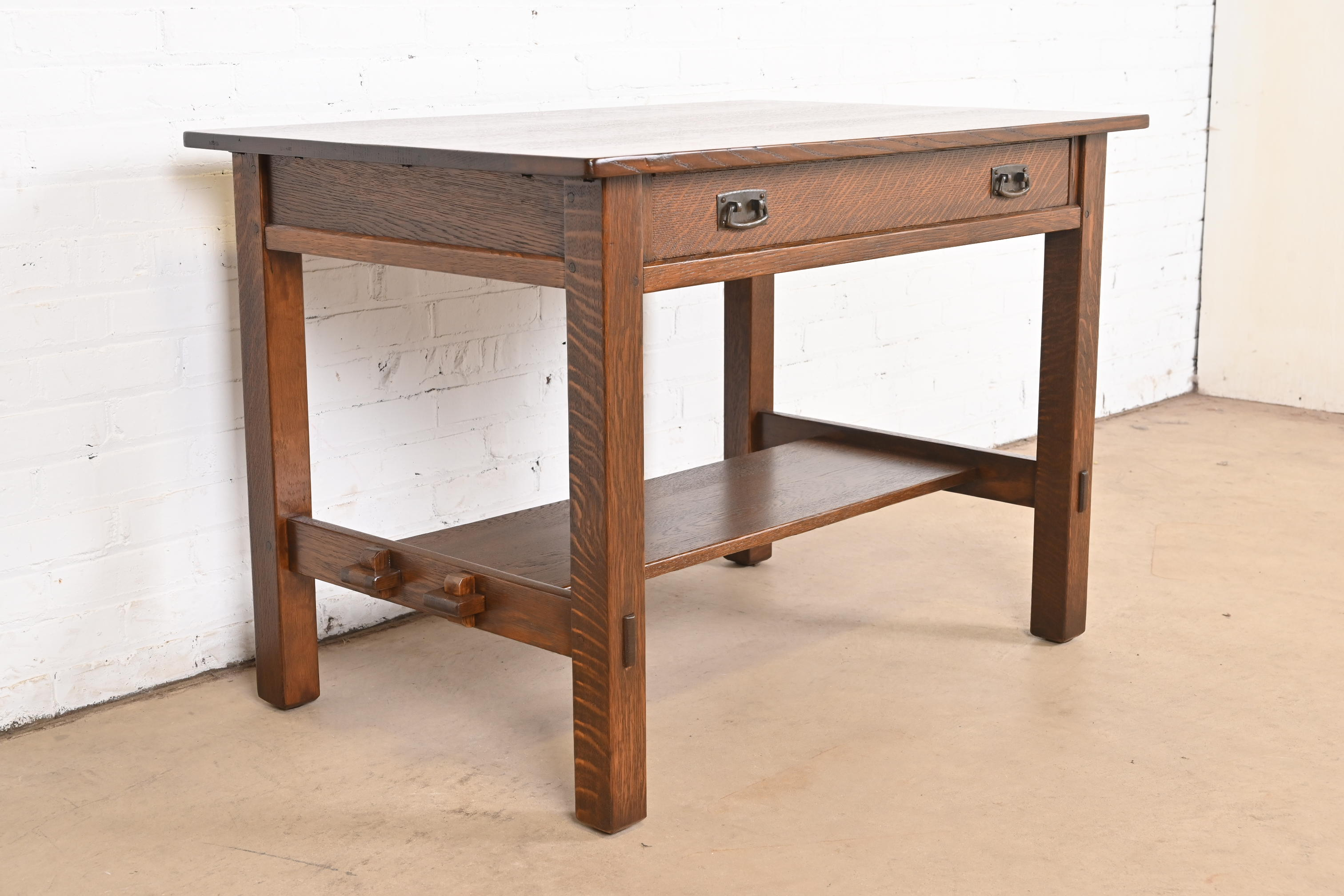 Antique Stickley Mission Oak Arts & Crafts Desk or Library Table, Newly Restored - Image 3