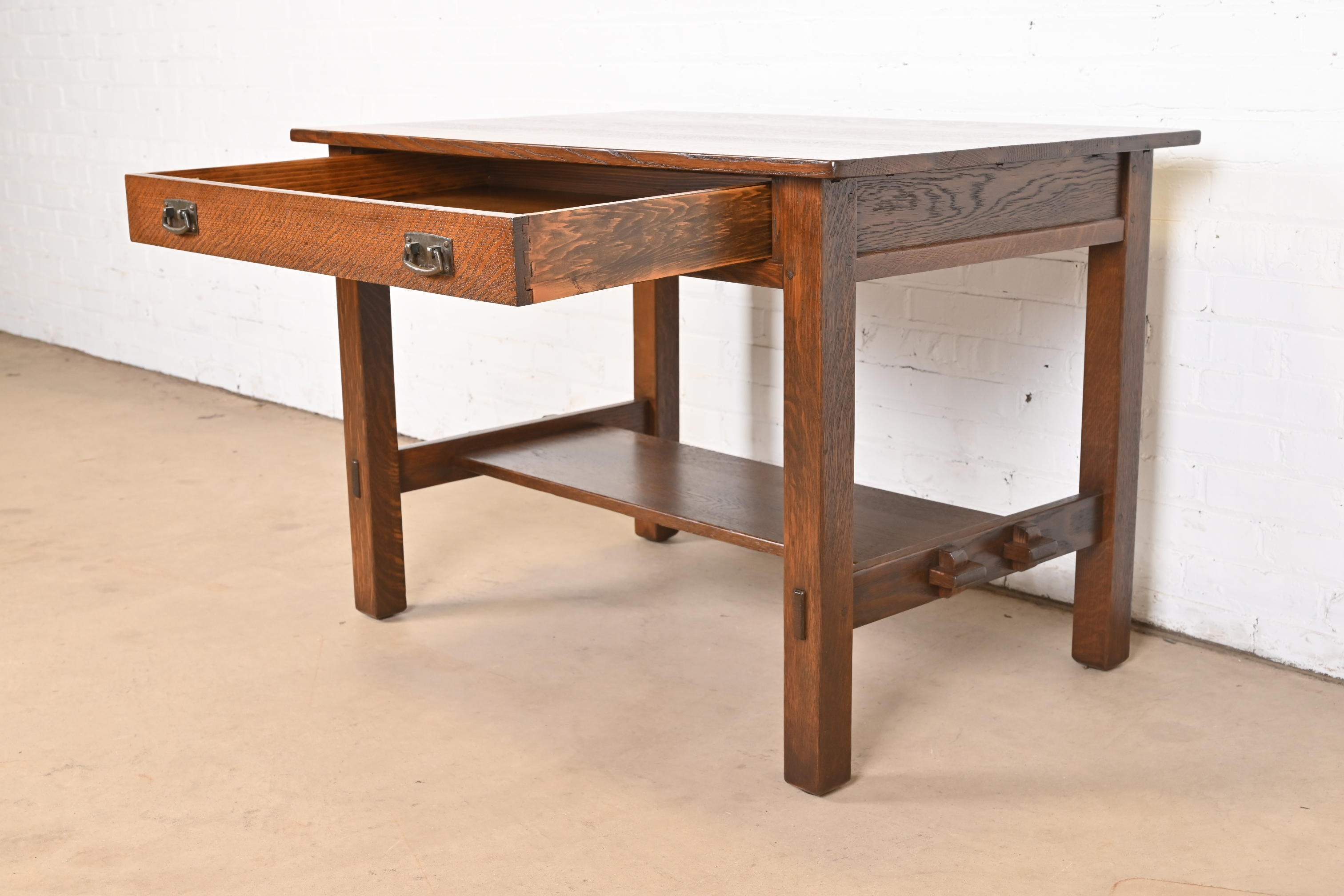 Antique Stickley Mission Oak Arts & Crafts Desk or Library Table, Newly Restored - Image 5