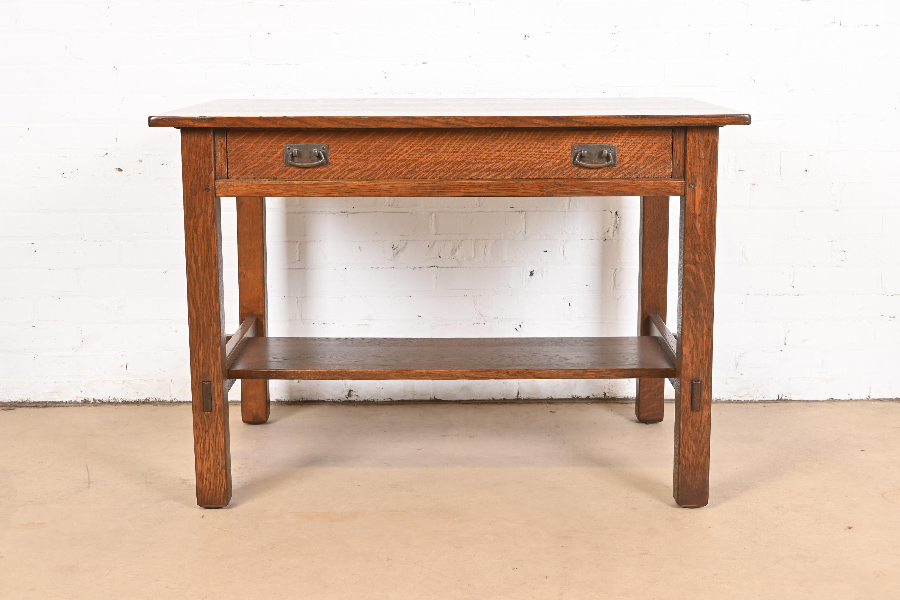 Antique Stickley Mission Oak Arts & Crafts Desk or Library Table, Newly Restored - Image 2
