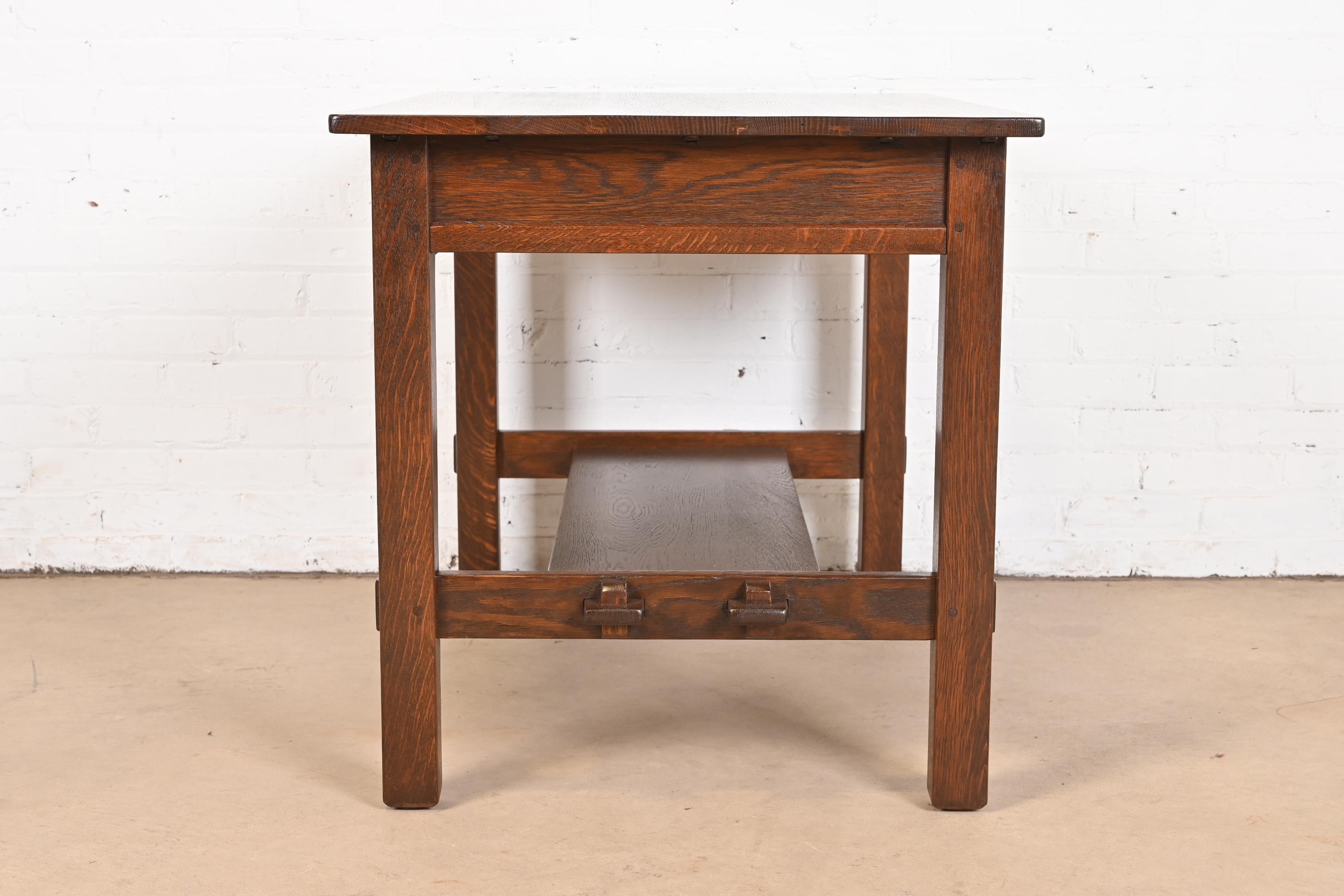 Antique Stickley Mission Oak Arts & Crafts Desk or Library Table, Newly Restored - Image 10
