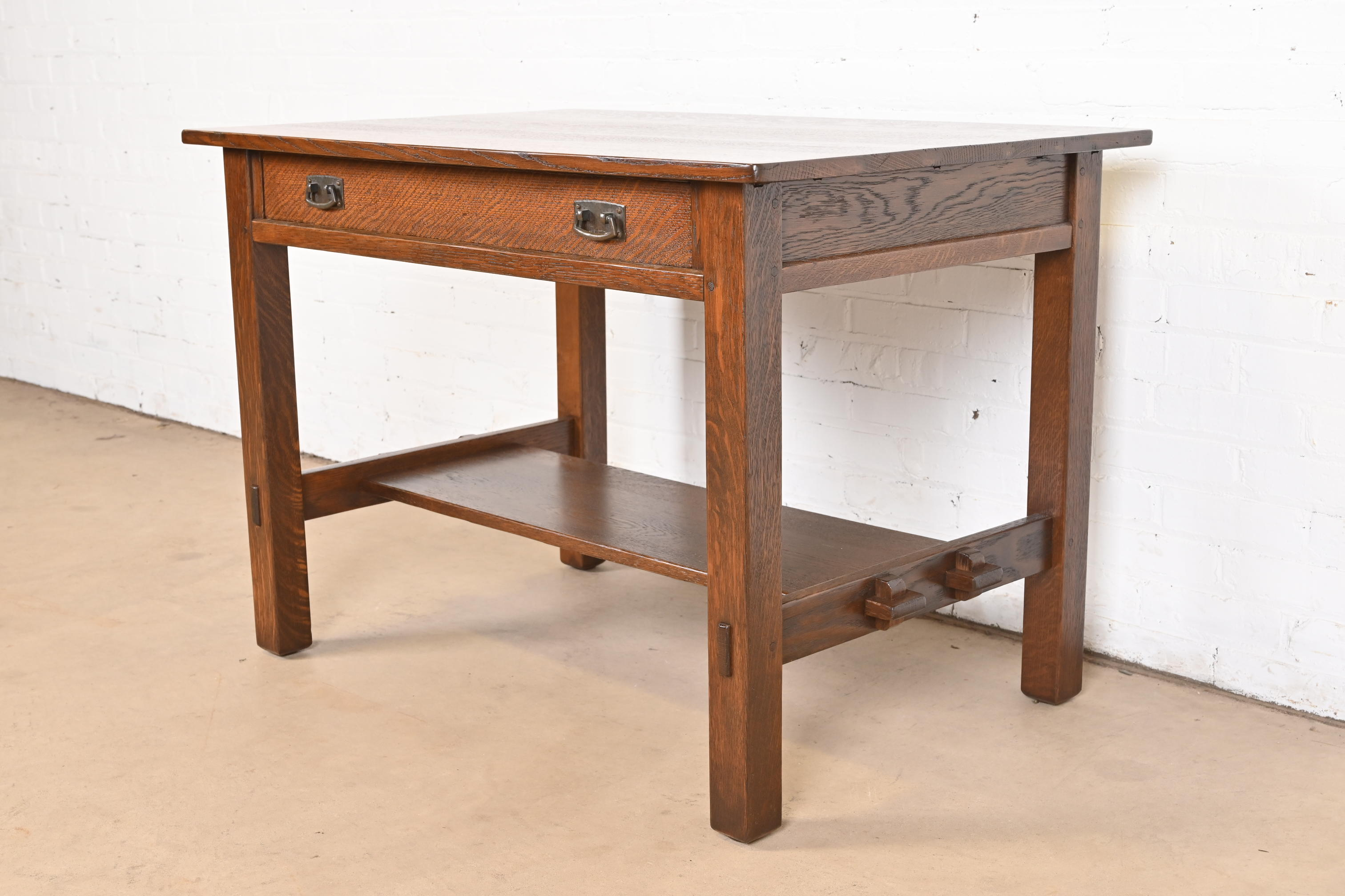 Antique Stickley Mission Oak Arts & Crafts Desk or Library Table, Newly Restored