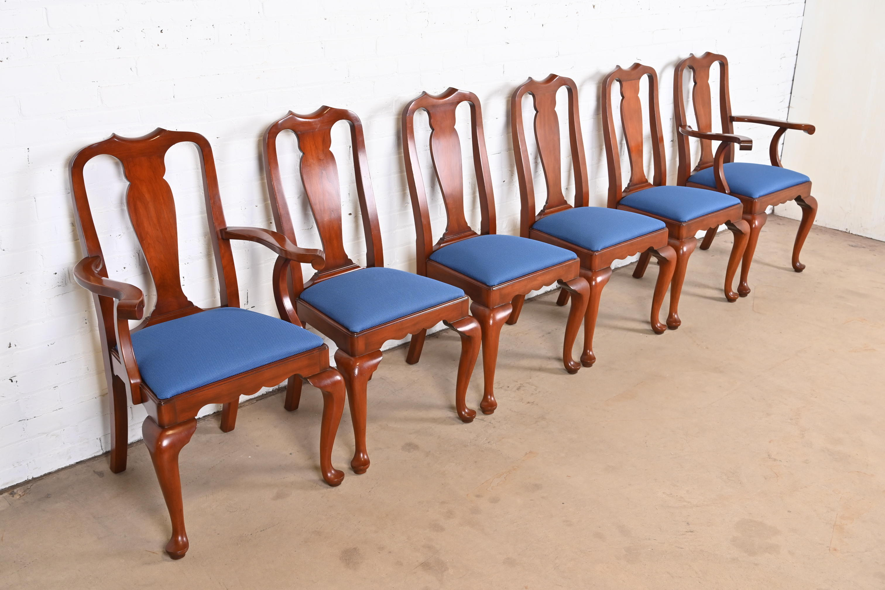 Henkel Harris Queen Anne Solid Cherry Wood Dining Chairs, Set of Six - Image 2