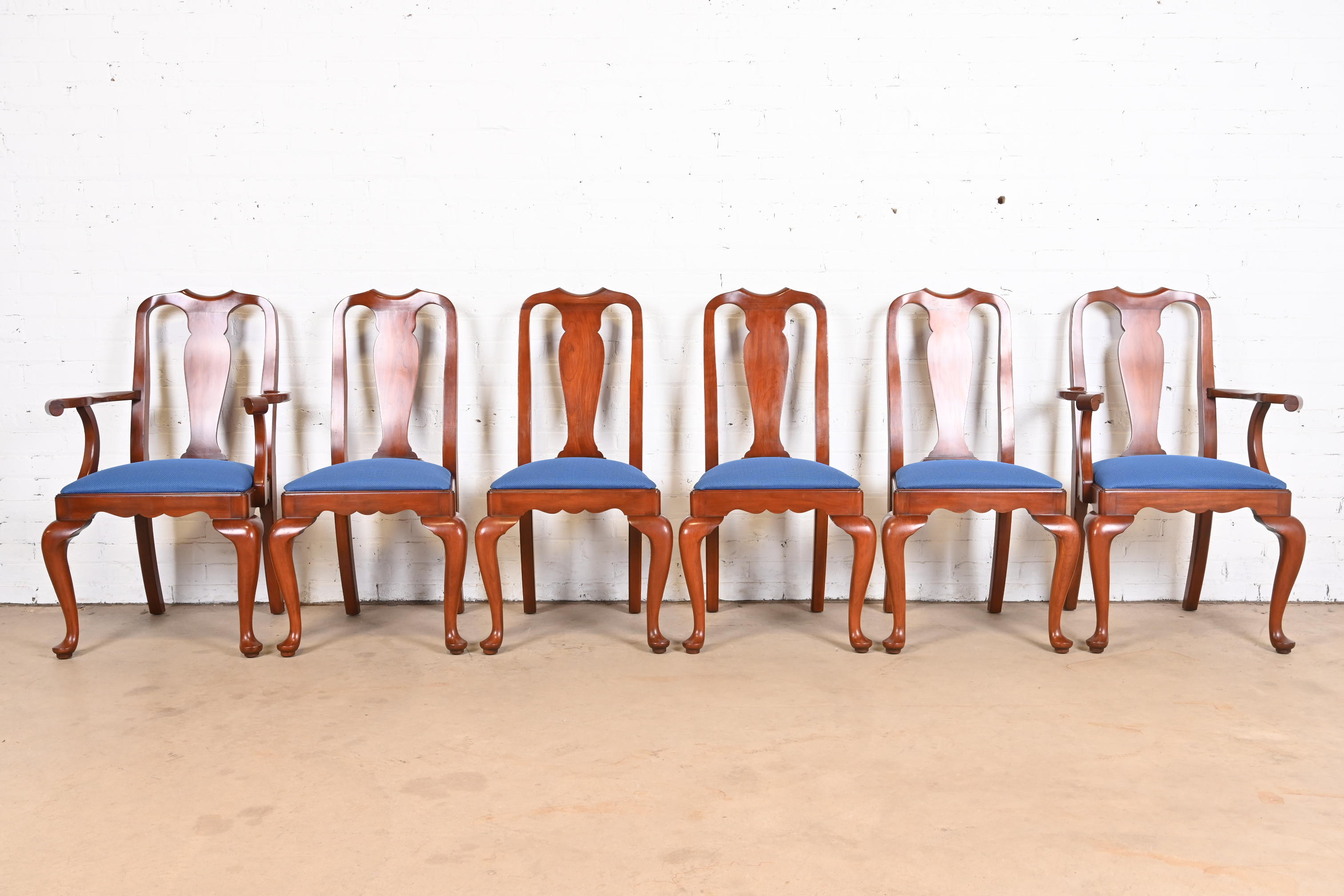 Henkel Harris Queen Anne Solid Cherry Wood Dining Chairs, Set of Six - Image 3