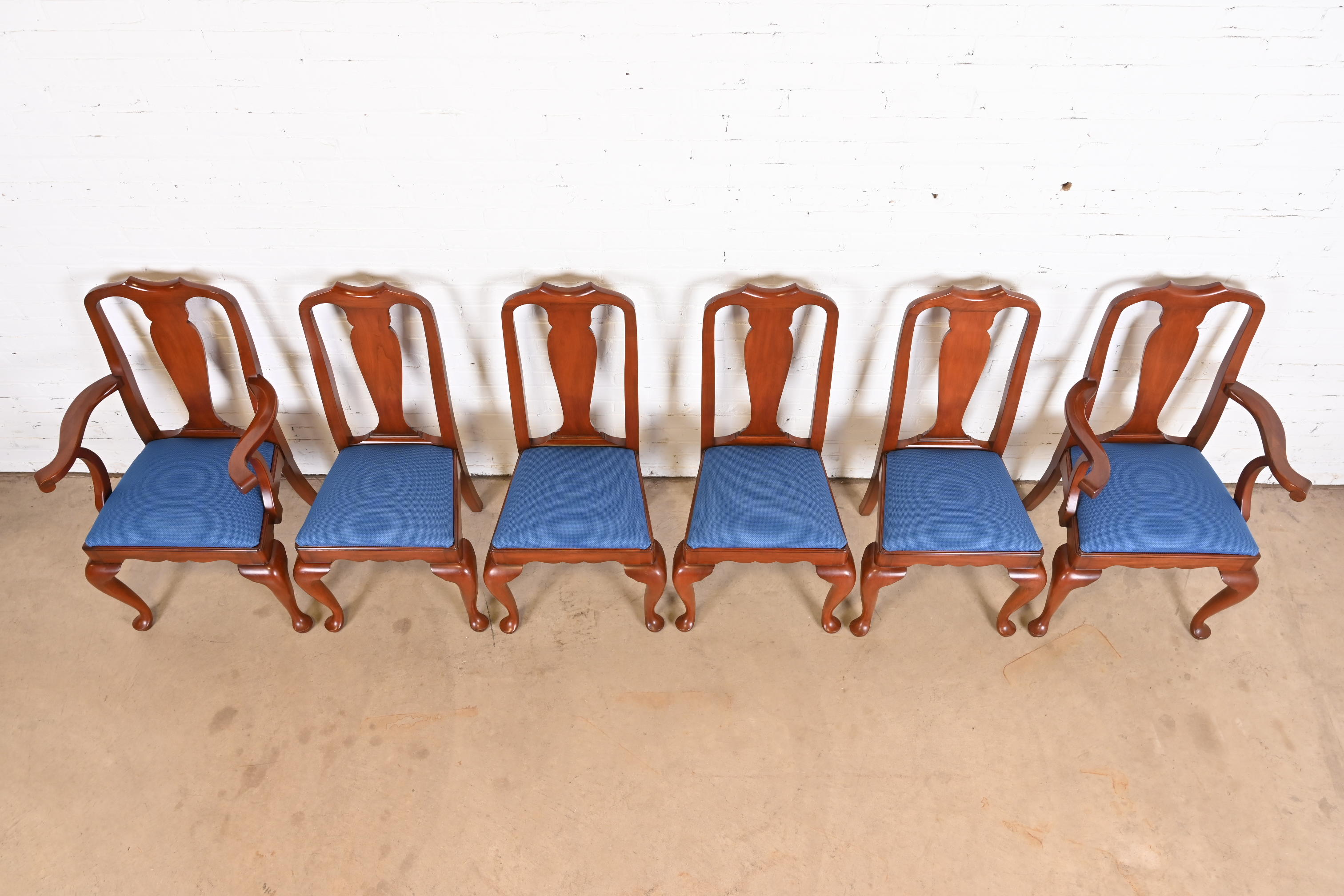 Henkel Harris Queen Anne Solid Cherry Wood Dining Chairs, Set of Six - Image 5