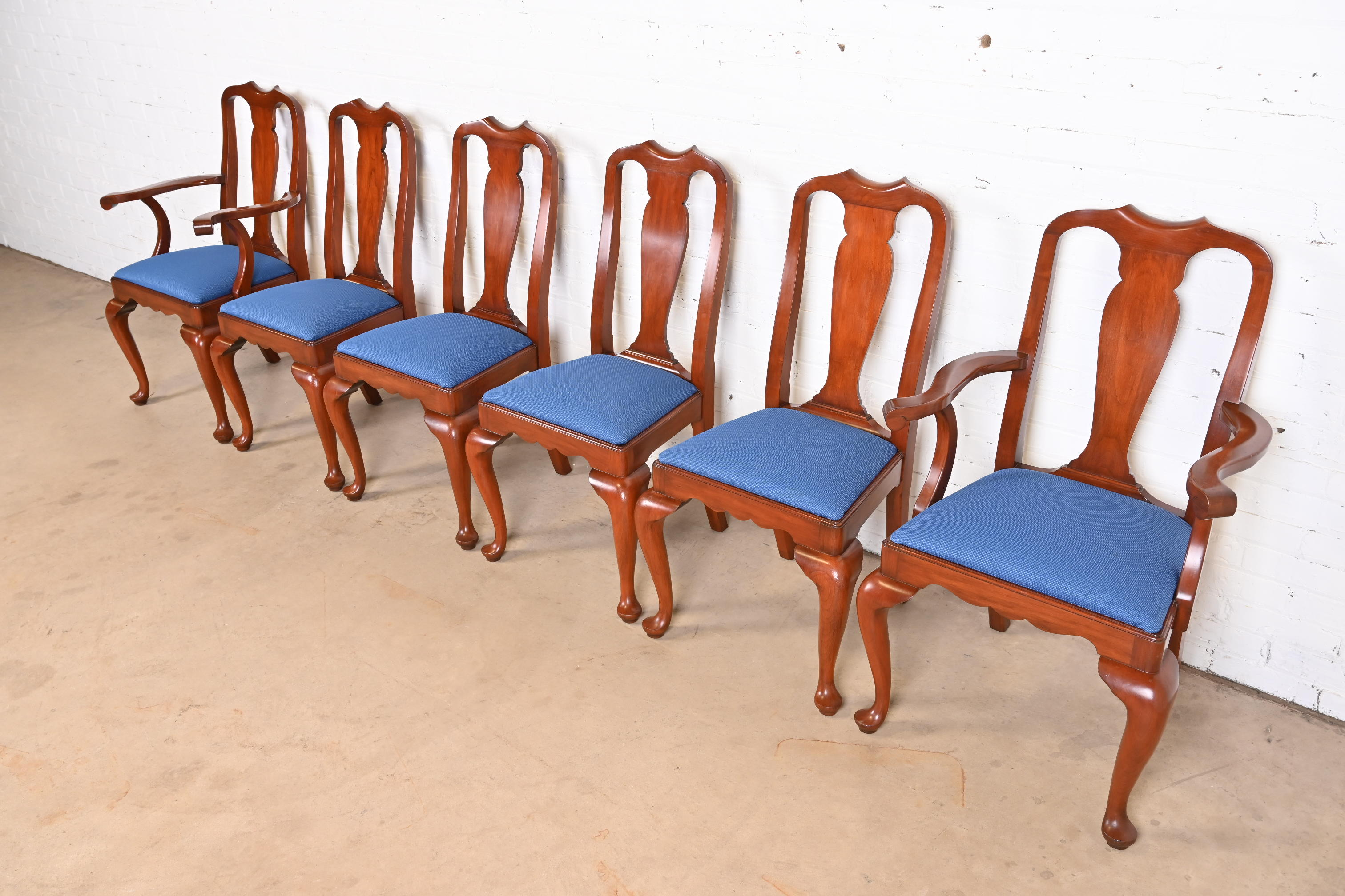 Henkel Harris Queen Anne Solid Cherry Wood Dining Chairs, Set of Six - Image 4