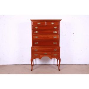 Ethan Allen Early American Queen Anne Solid Cherry Wood Highboy Dresser