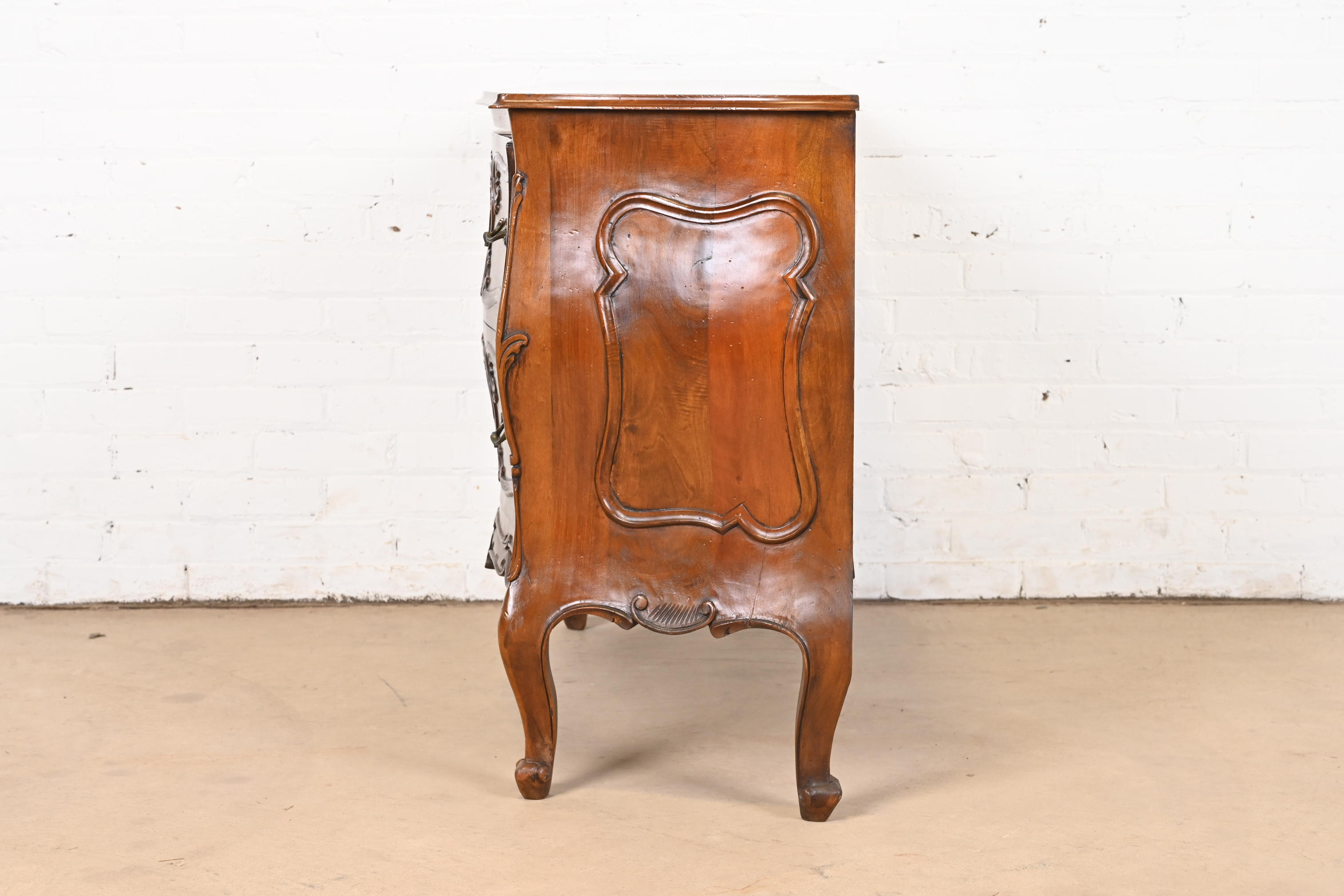 Italian Louis XV Carved Walnut Commode or Bombay Chest of Drawers - Image 11