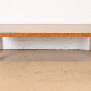 John Widdicomb Mid-Century Modern Burl Wood Parsons Extension Dining Table, Newly Refinished